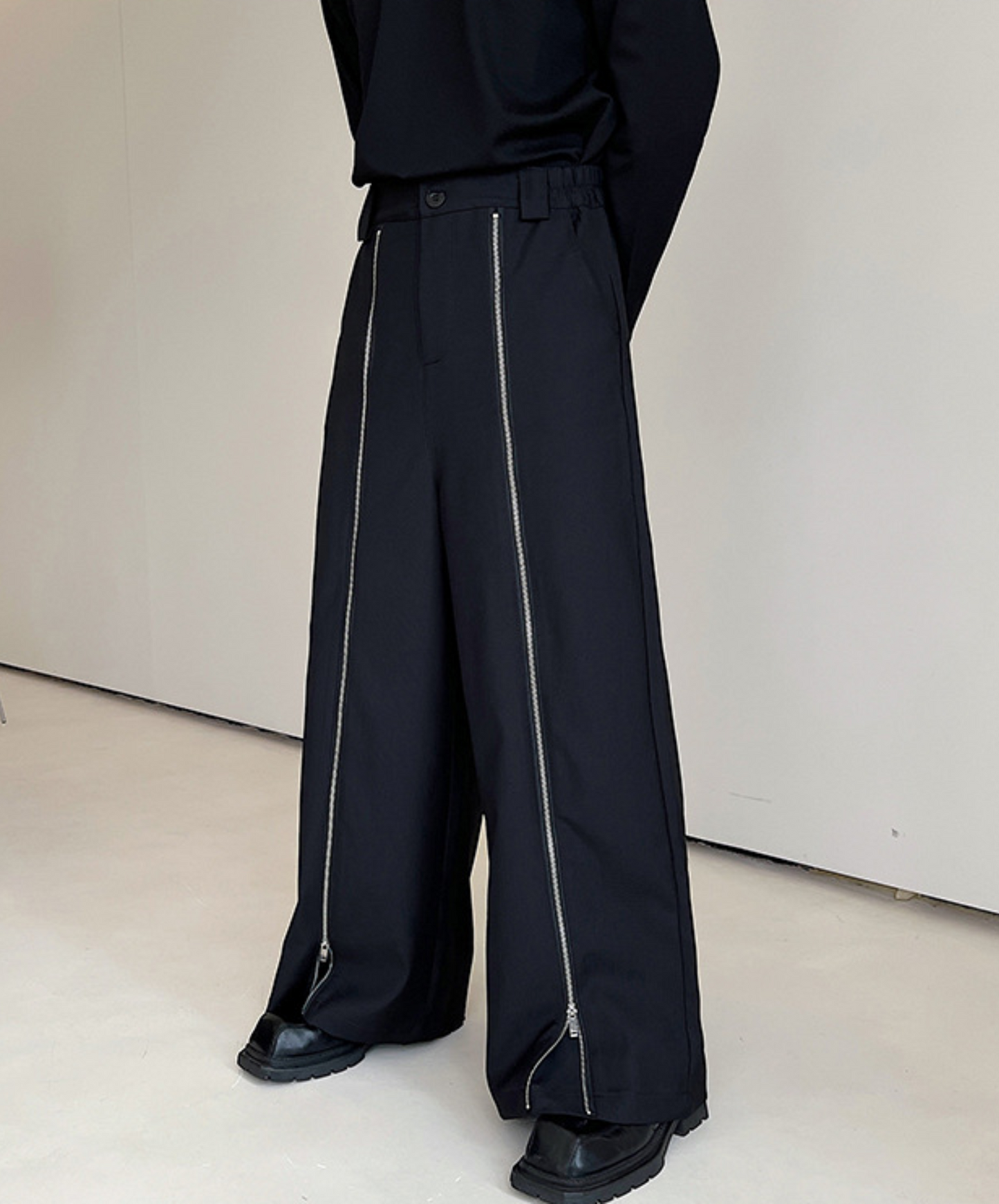 zip flare wide pants EN566