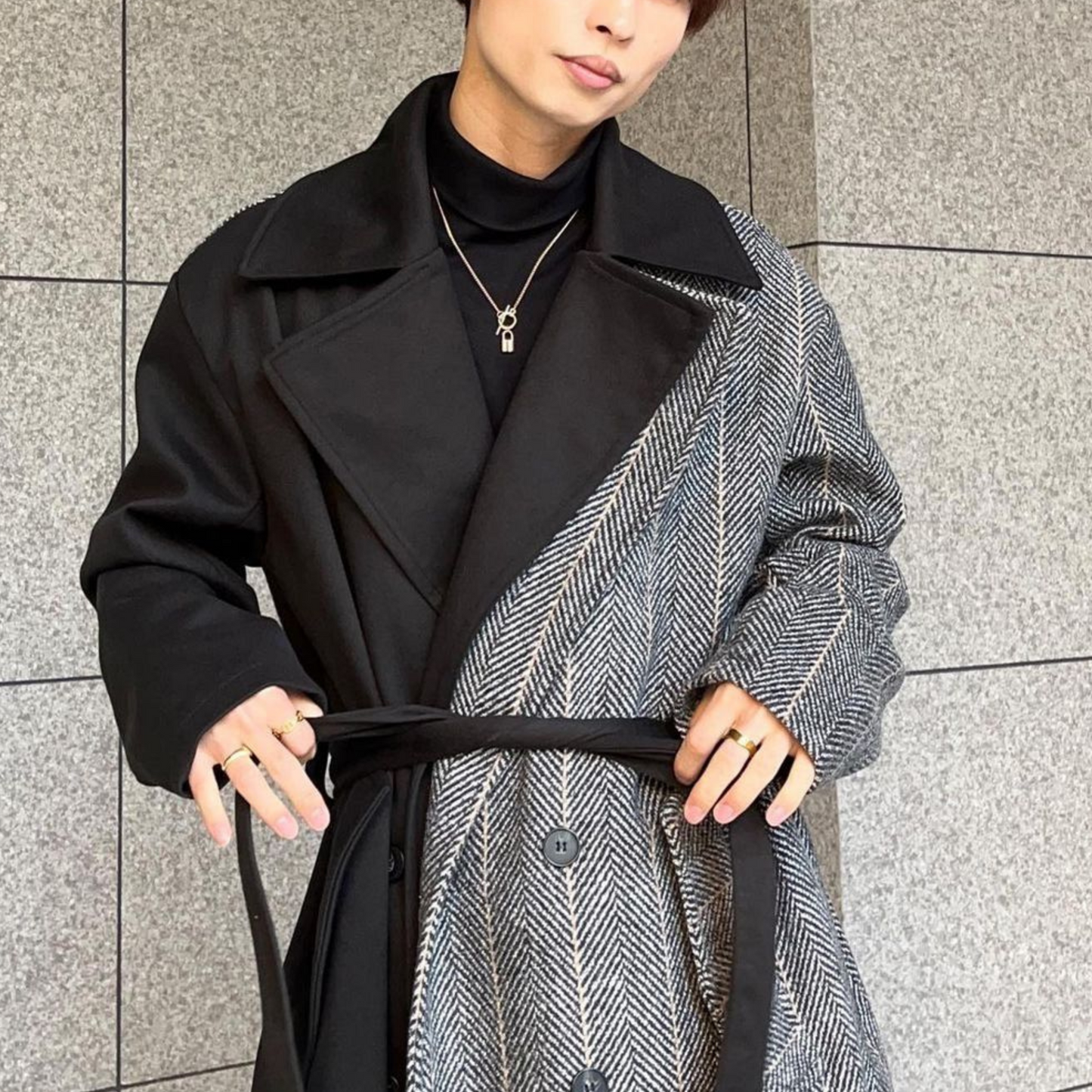 two-tone wool coat EN129