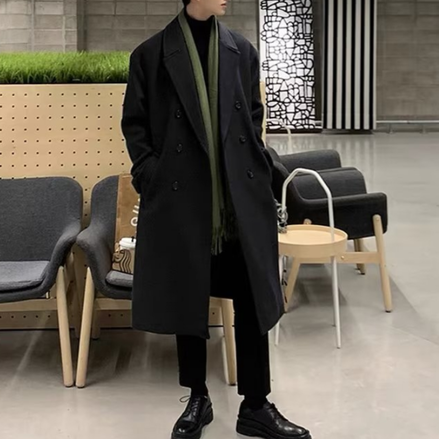 double breasted middle wool coat EN428