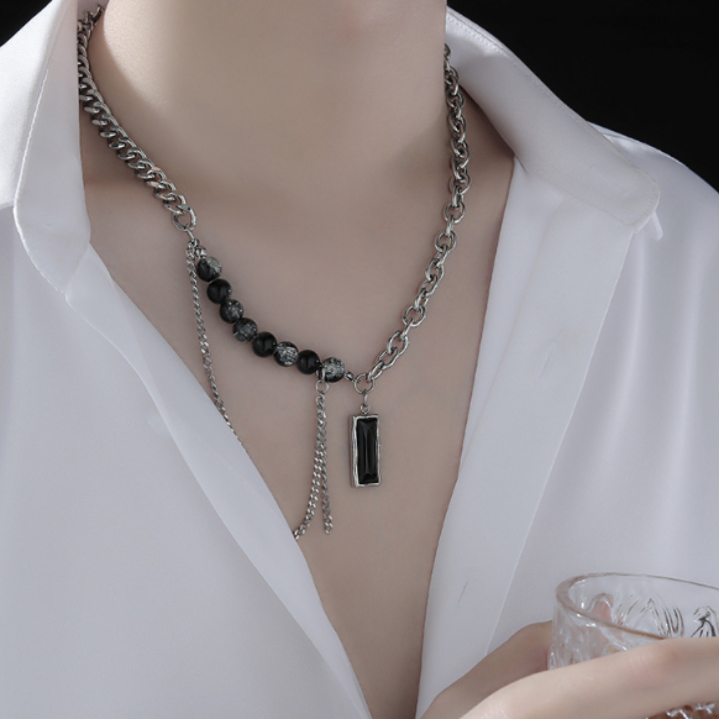 stone and chain necklace EN513