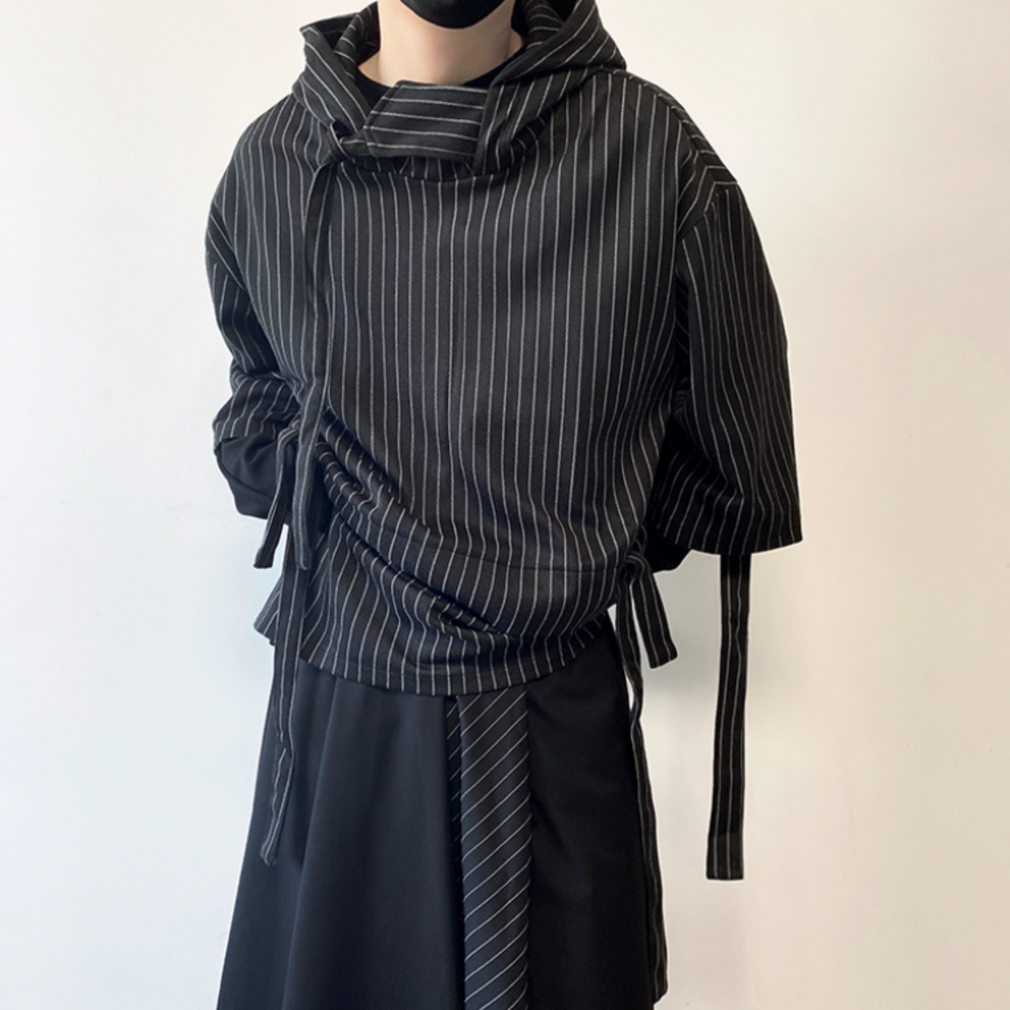 striped three quarter sleeve hoodie EN432