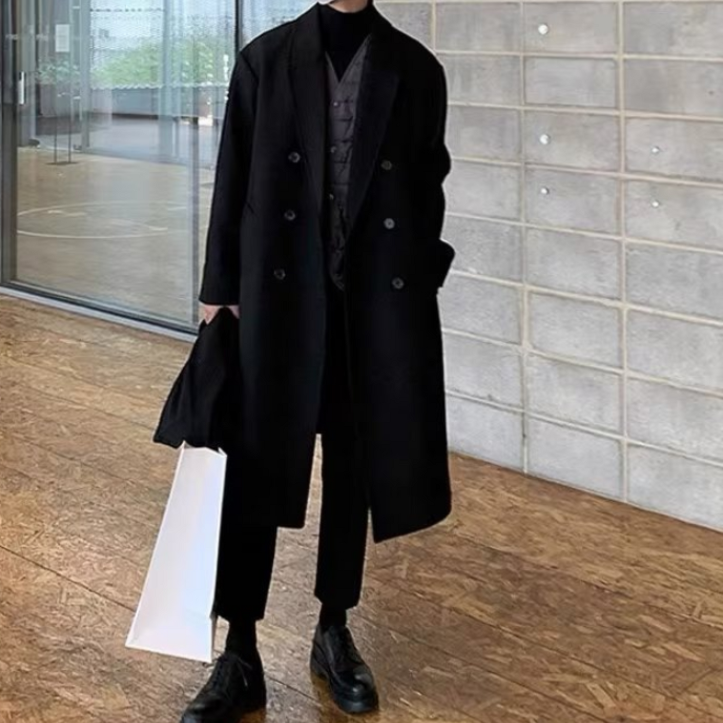 double breasted middle wool coat EN428