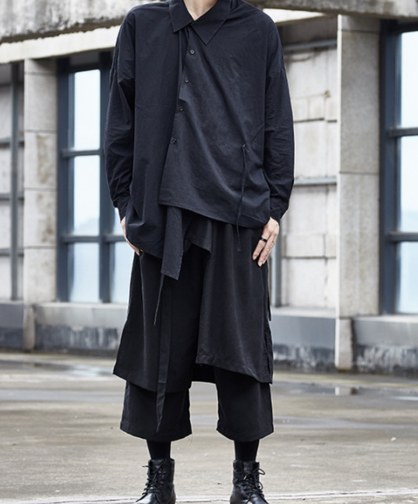 dark layered cropped wide pants EN537