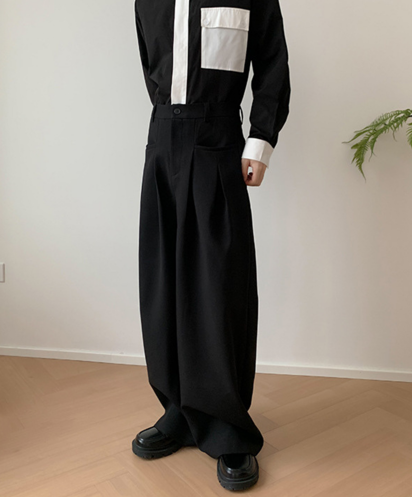 dark loose wide mop pants EN804