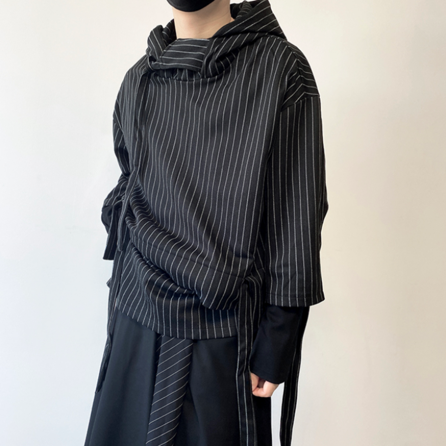 striped three quarter sleeve hoodie EN432