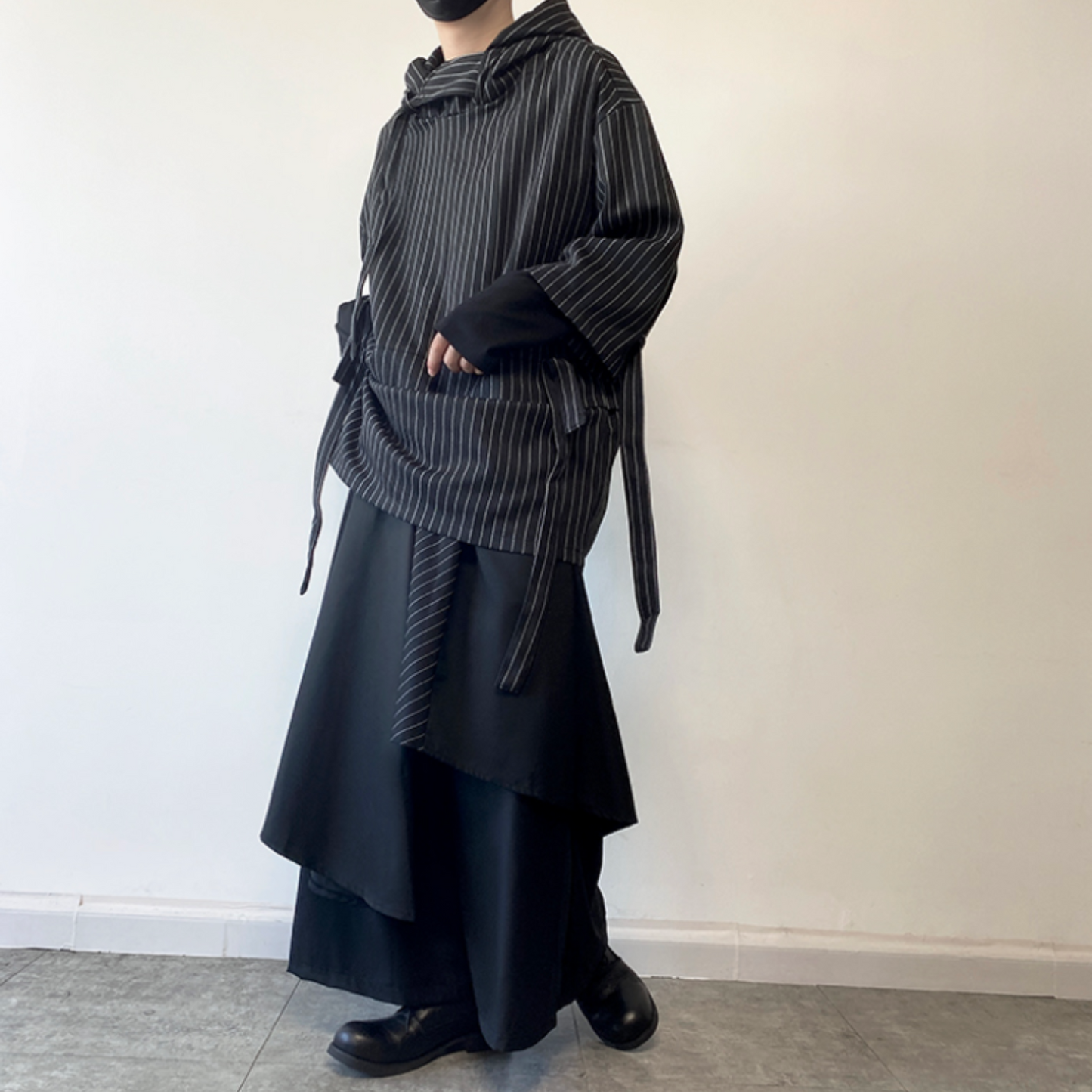 striped three quarter sleeve hoodie EN432