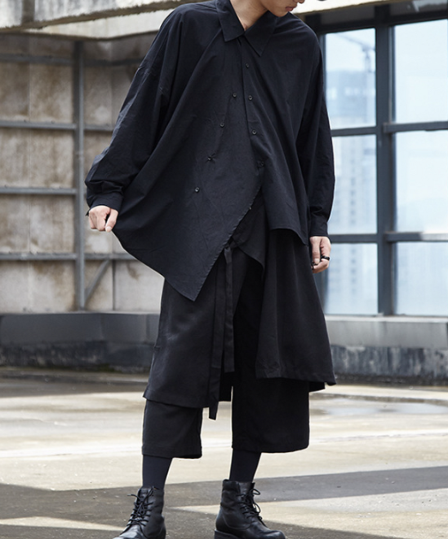 dark layered cropped wide pants EN537