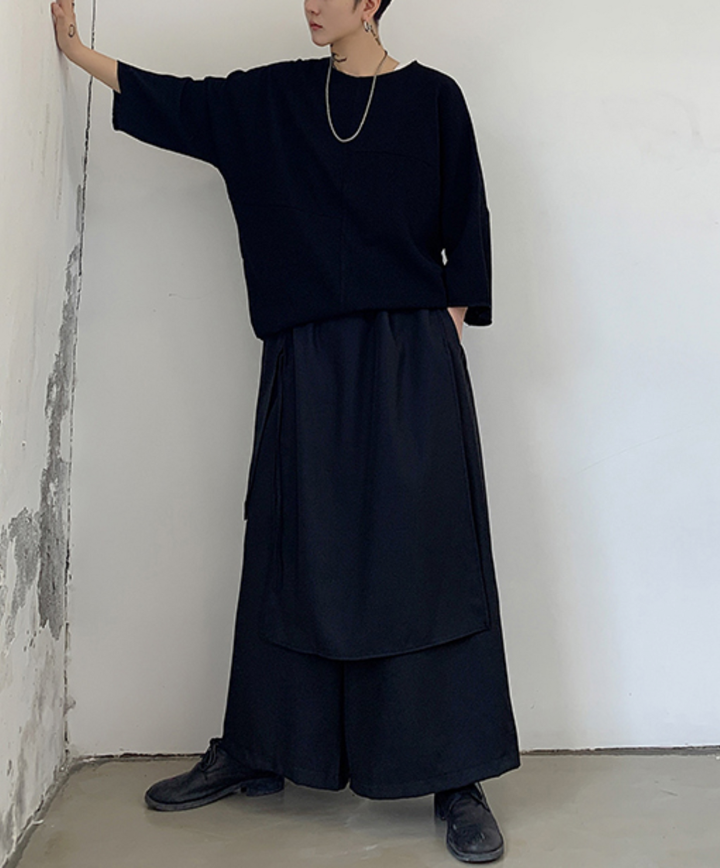 dark cropped wide pants EN600