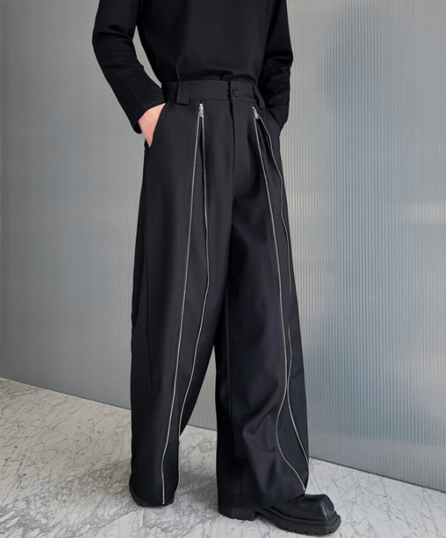 zip flare wide pants EN566