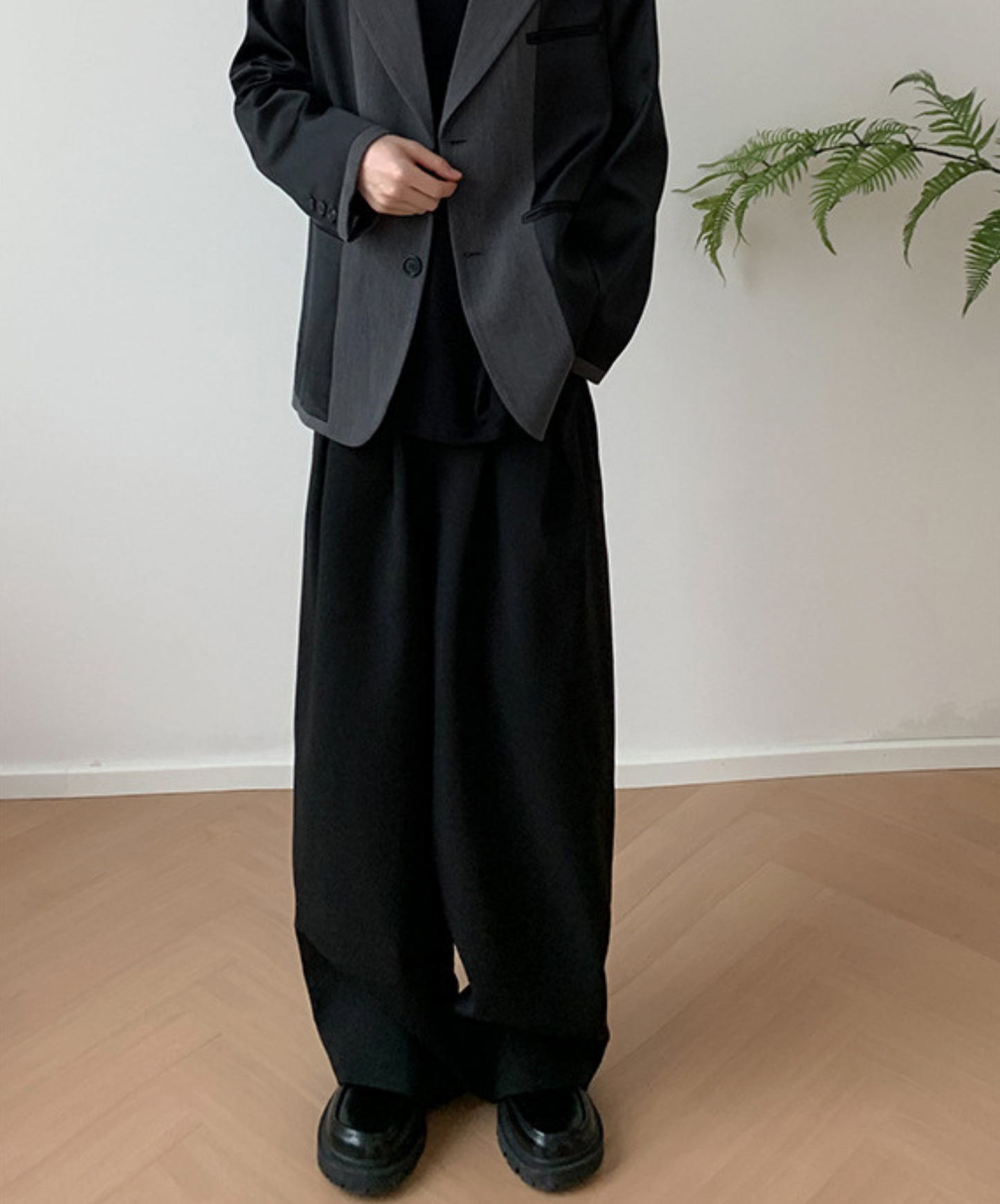 dark loose wide mop pants EN804