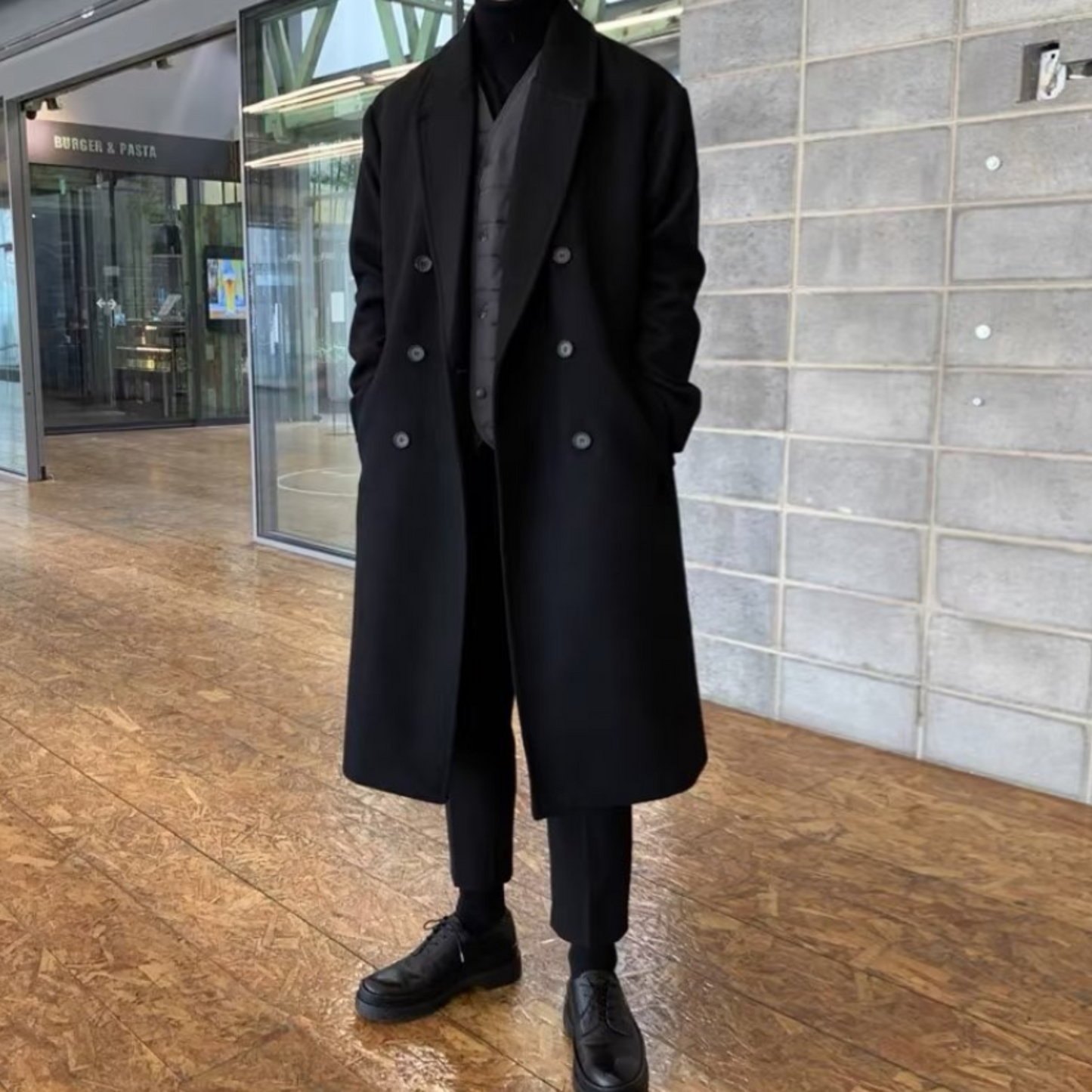 double breasted middle wool coat EN428