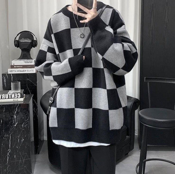 dark chessboard sweater EN077