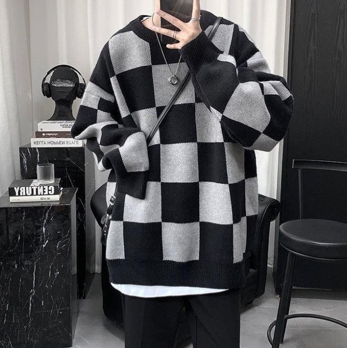 dark chessboard sweater EN077