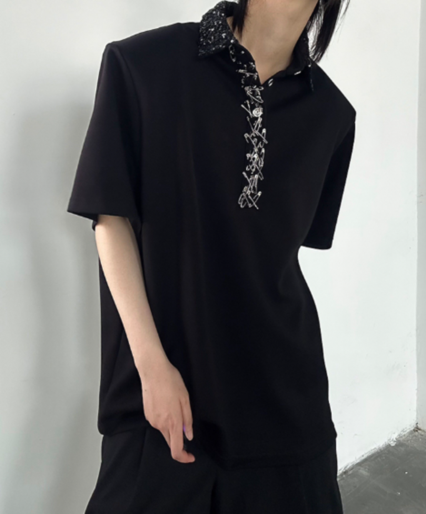 metallic sequin collar shirt EN3071