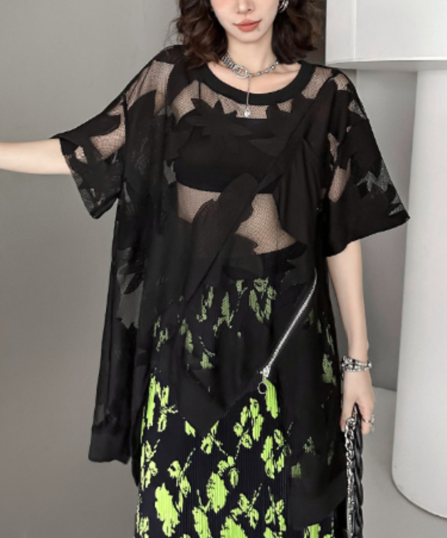 dark heavy jacquard asymmetrical t-shirt EN2984