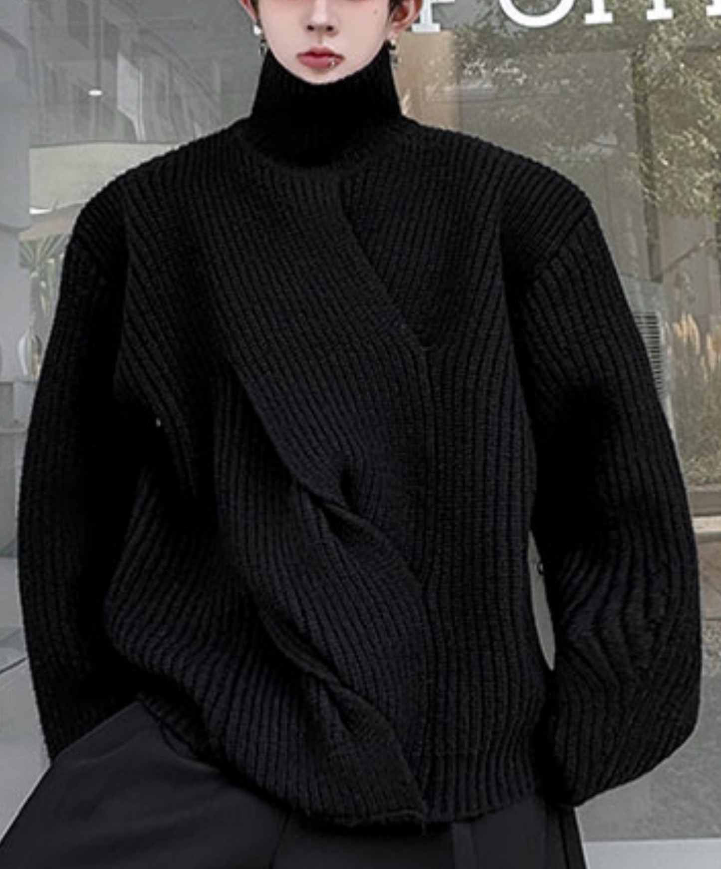 plain twist knit high neck sweater EN2524