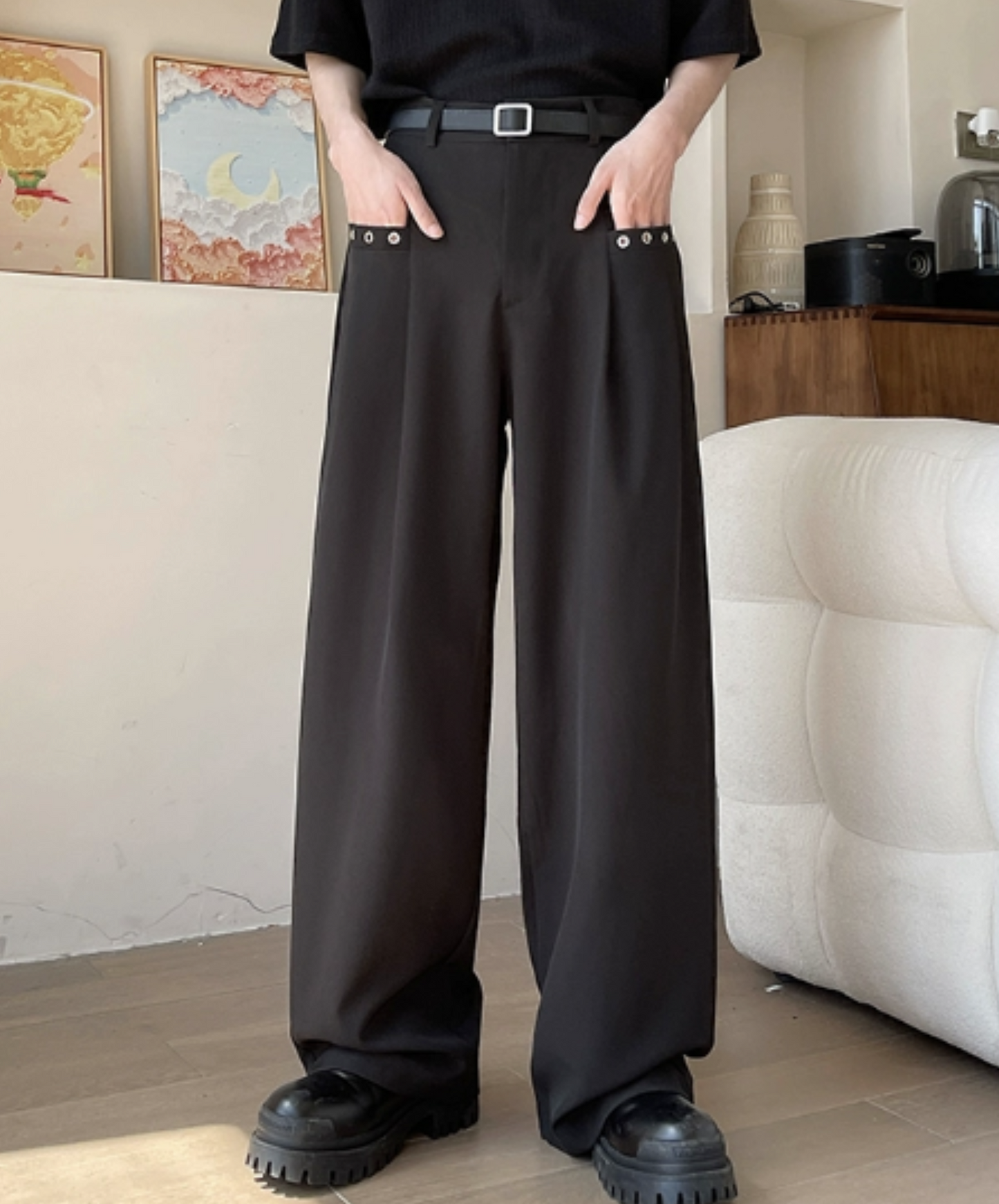 dark rivet pocket slacks pants EN1119