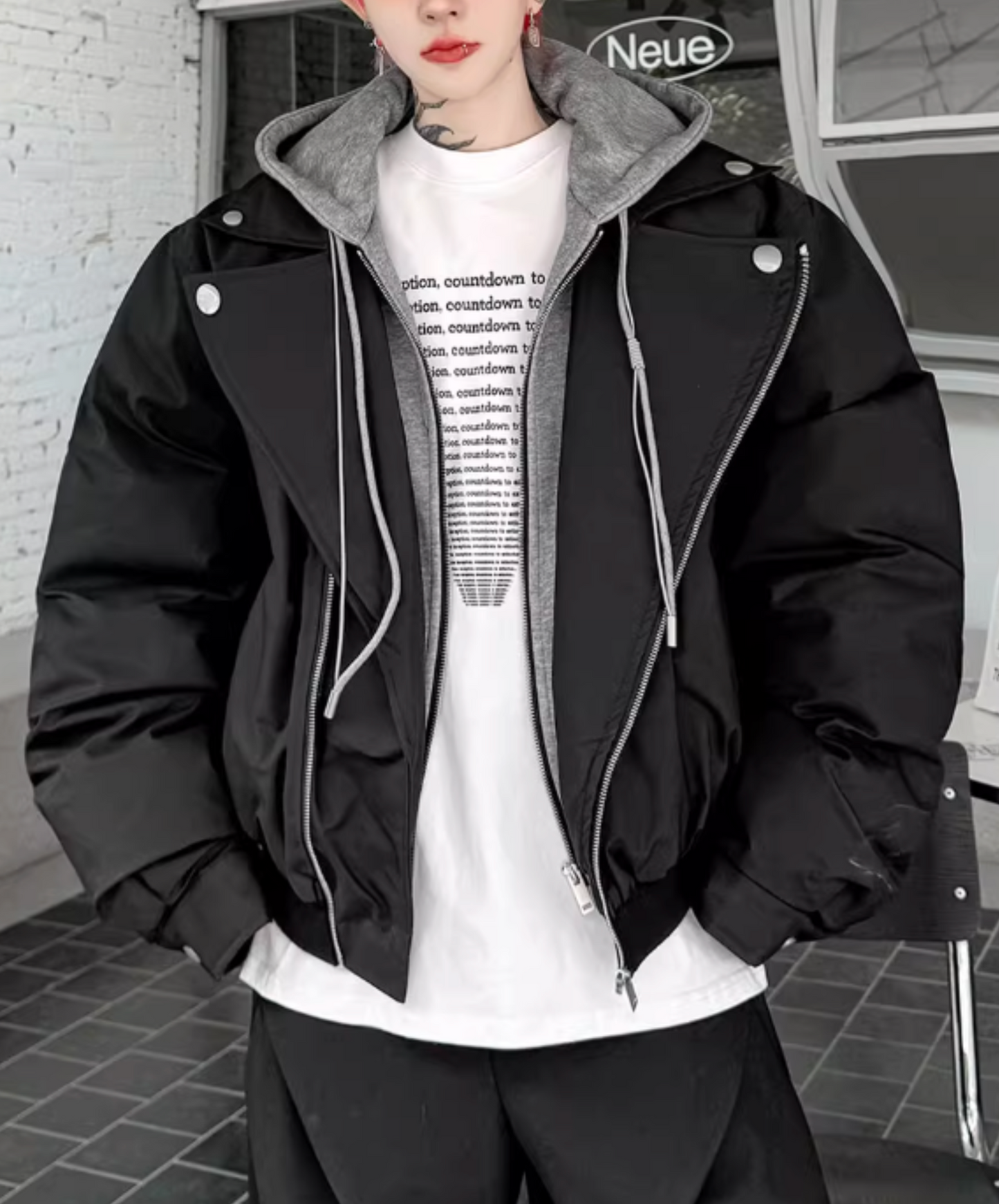 faux two-piece hoodie jacket EN2607