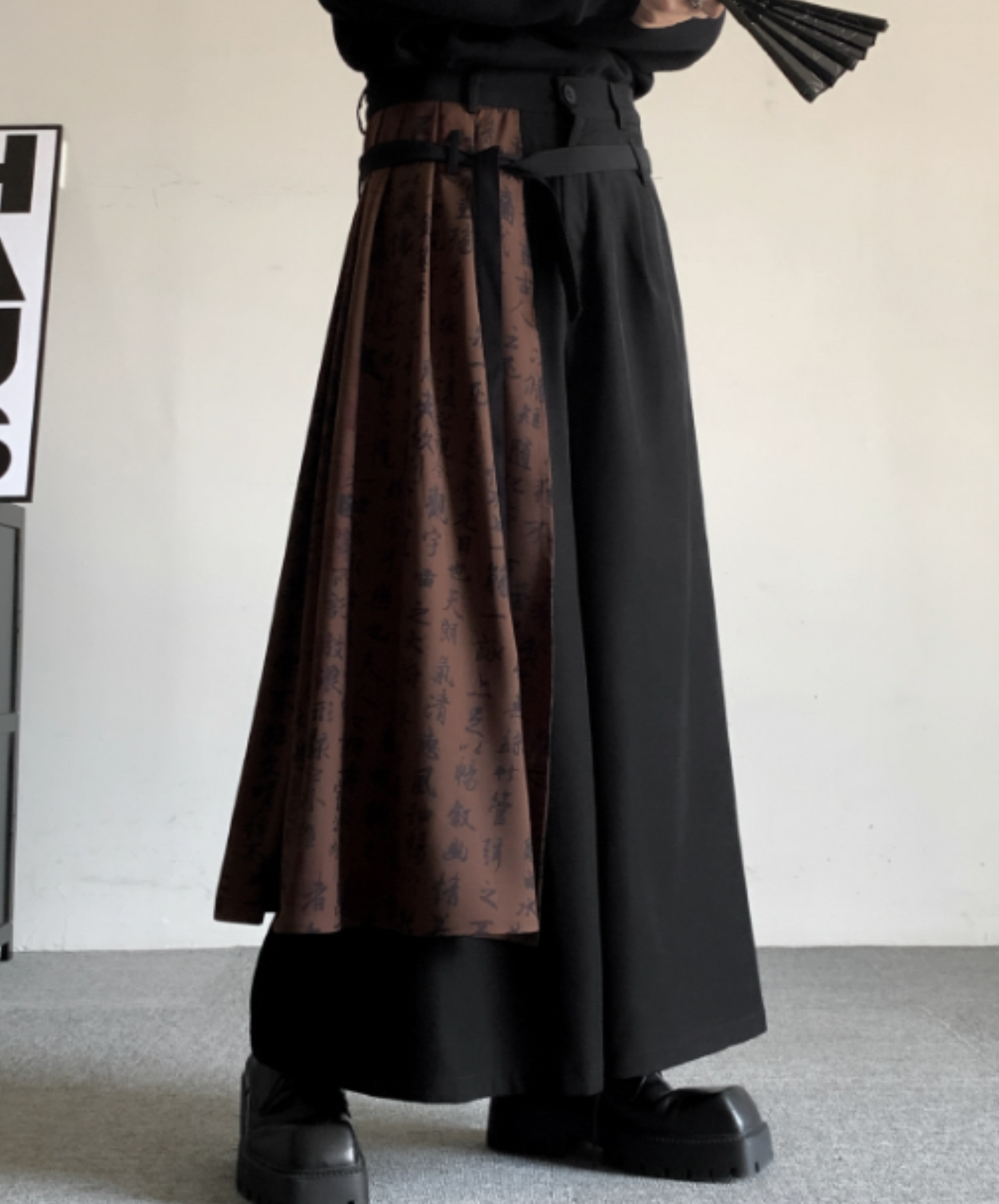 fake two piece calligraphy design hakama pants EN1923