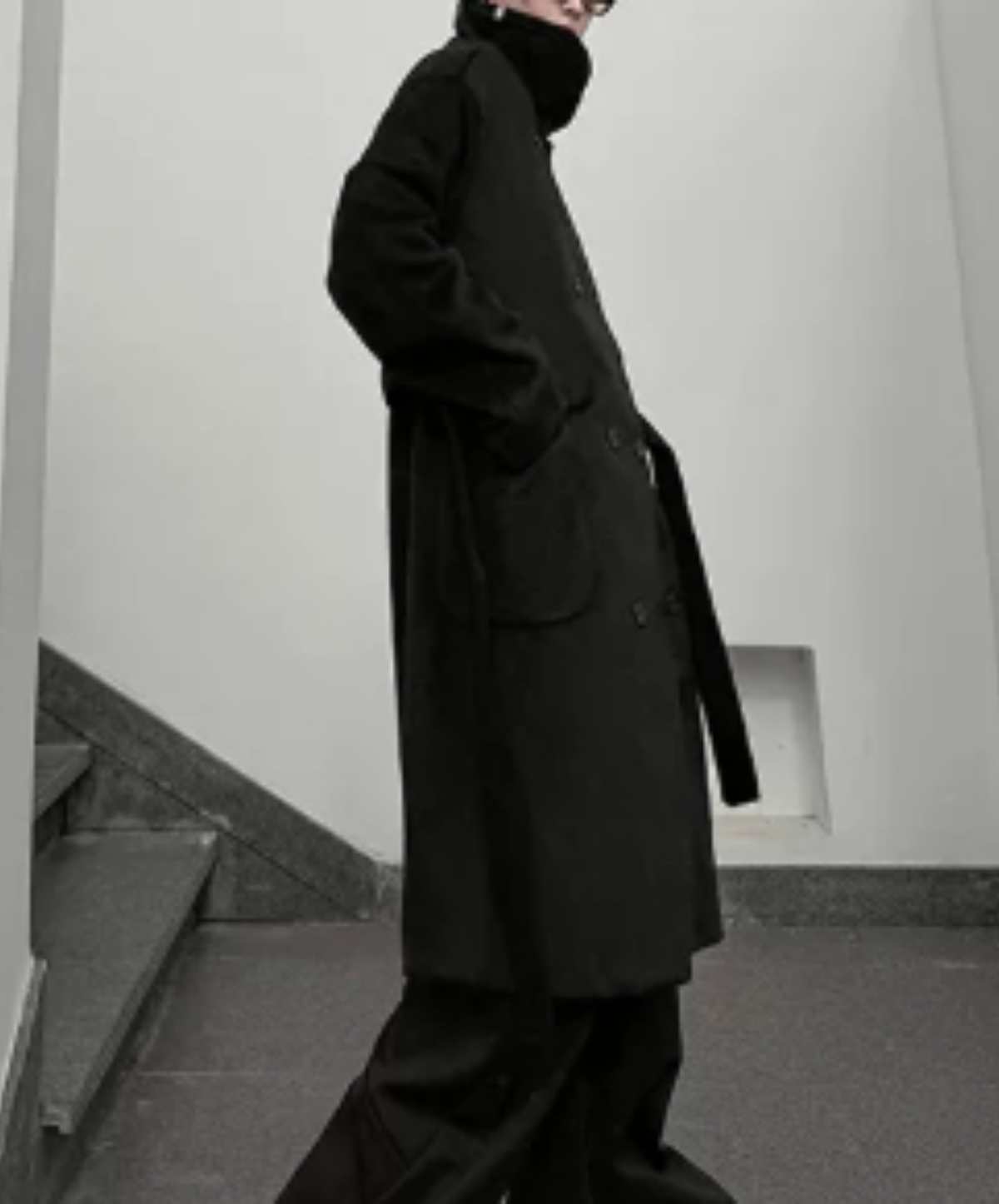 high-neck double-breasted long coat EN3230