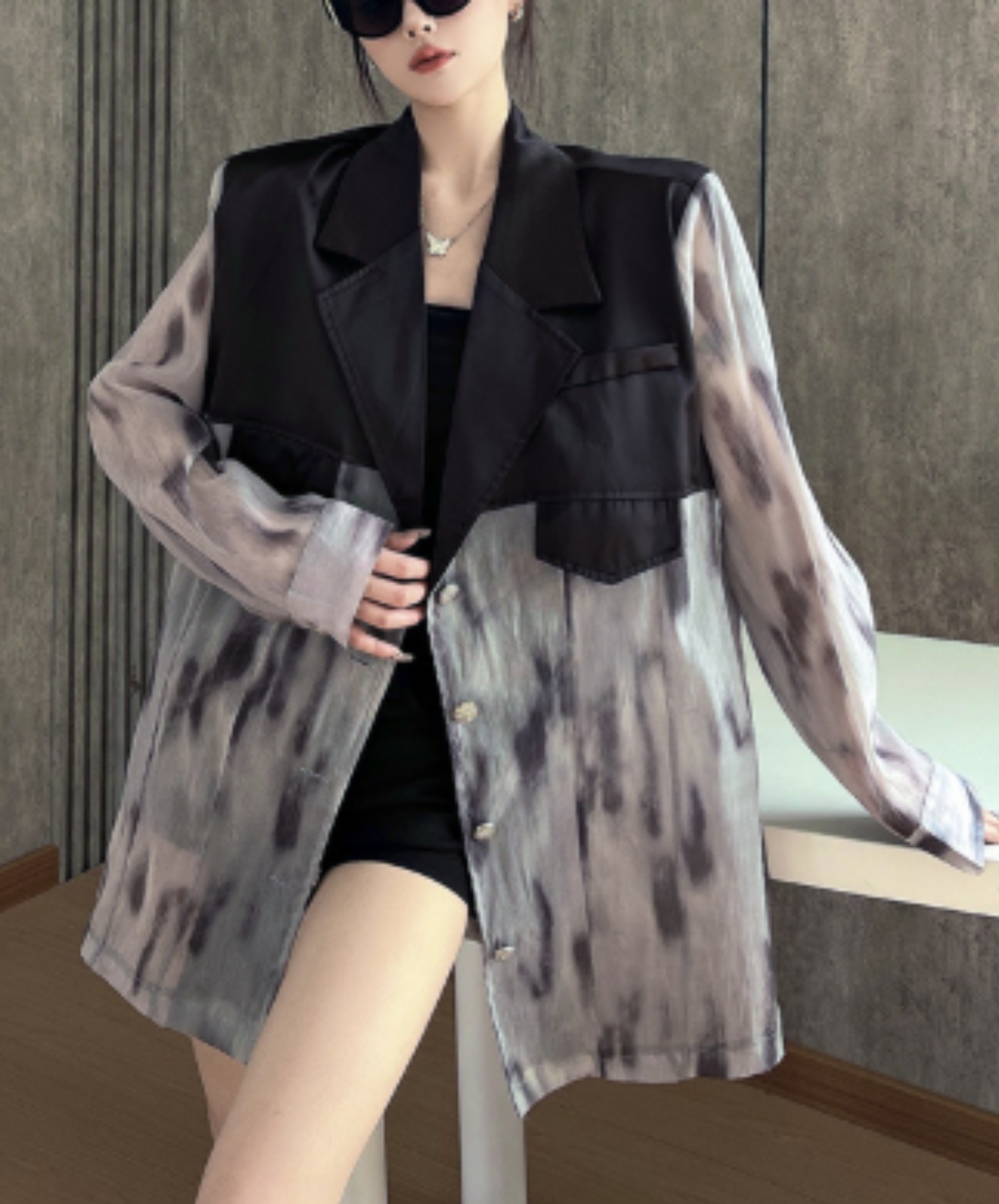 tie-dye patchwork sheer jacket EN3088