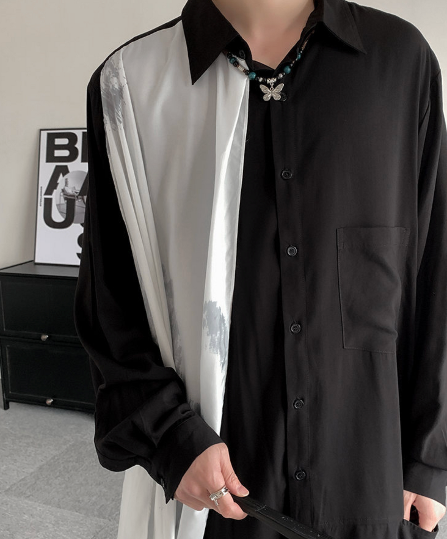irregular white silk scarf long shirt EN2427