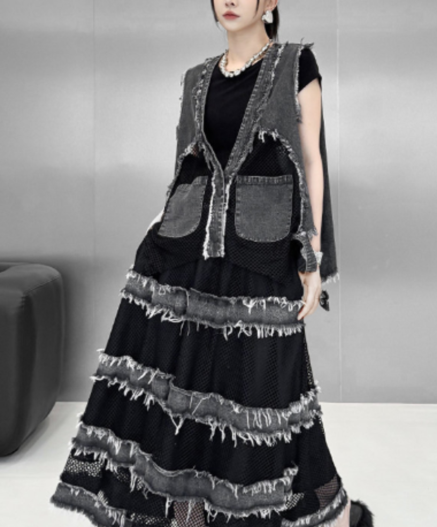 european-style mesh patchwork vest  EN2998
