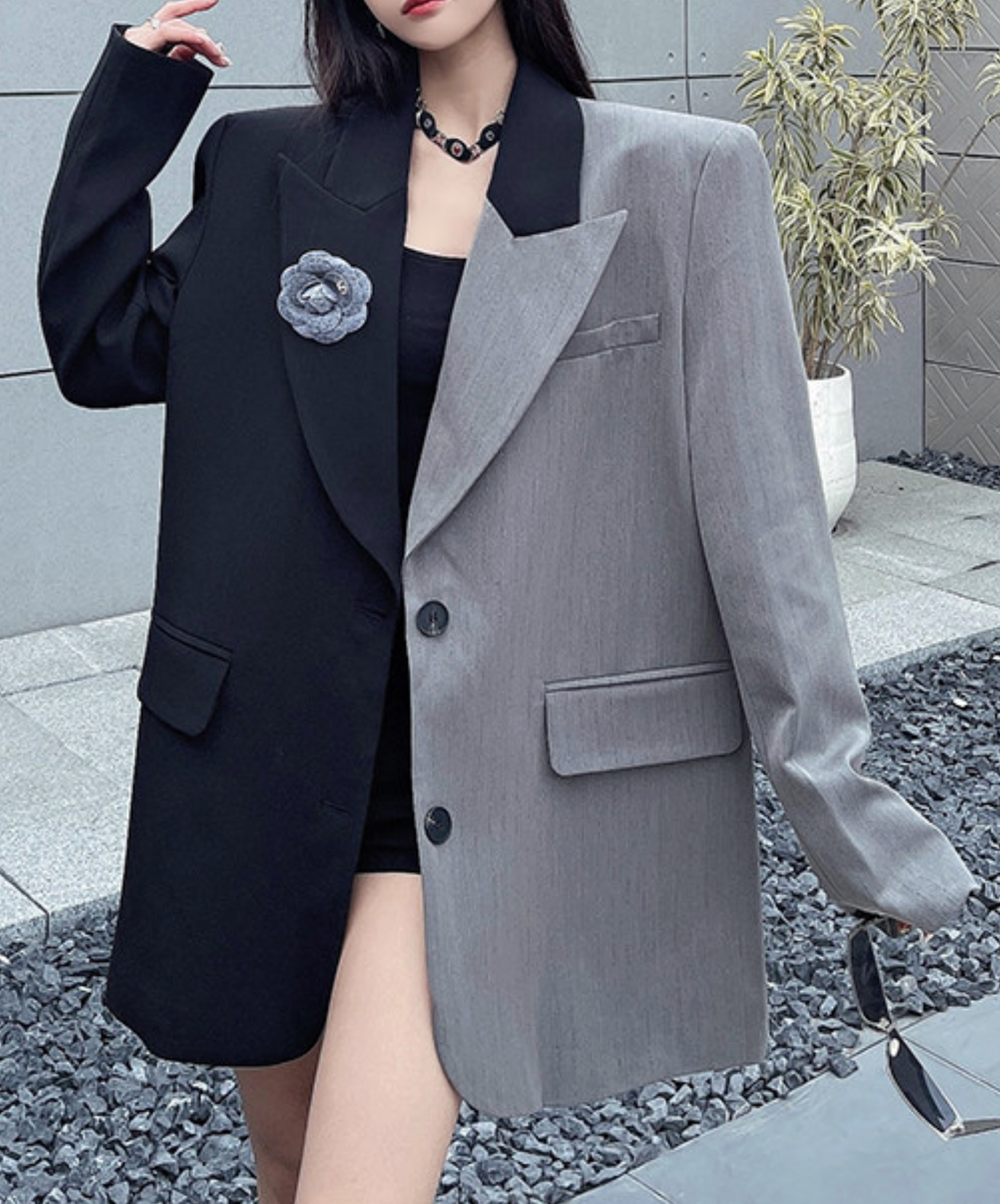 black & gray colorblock jacket EN2766