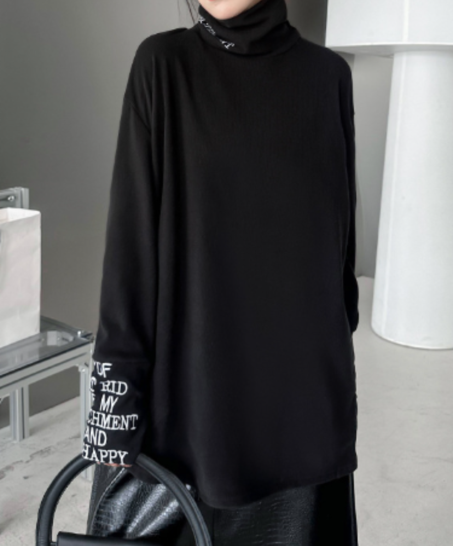 high-neck top english lettering design t-shirt EN3128