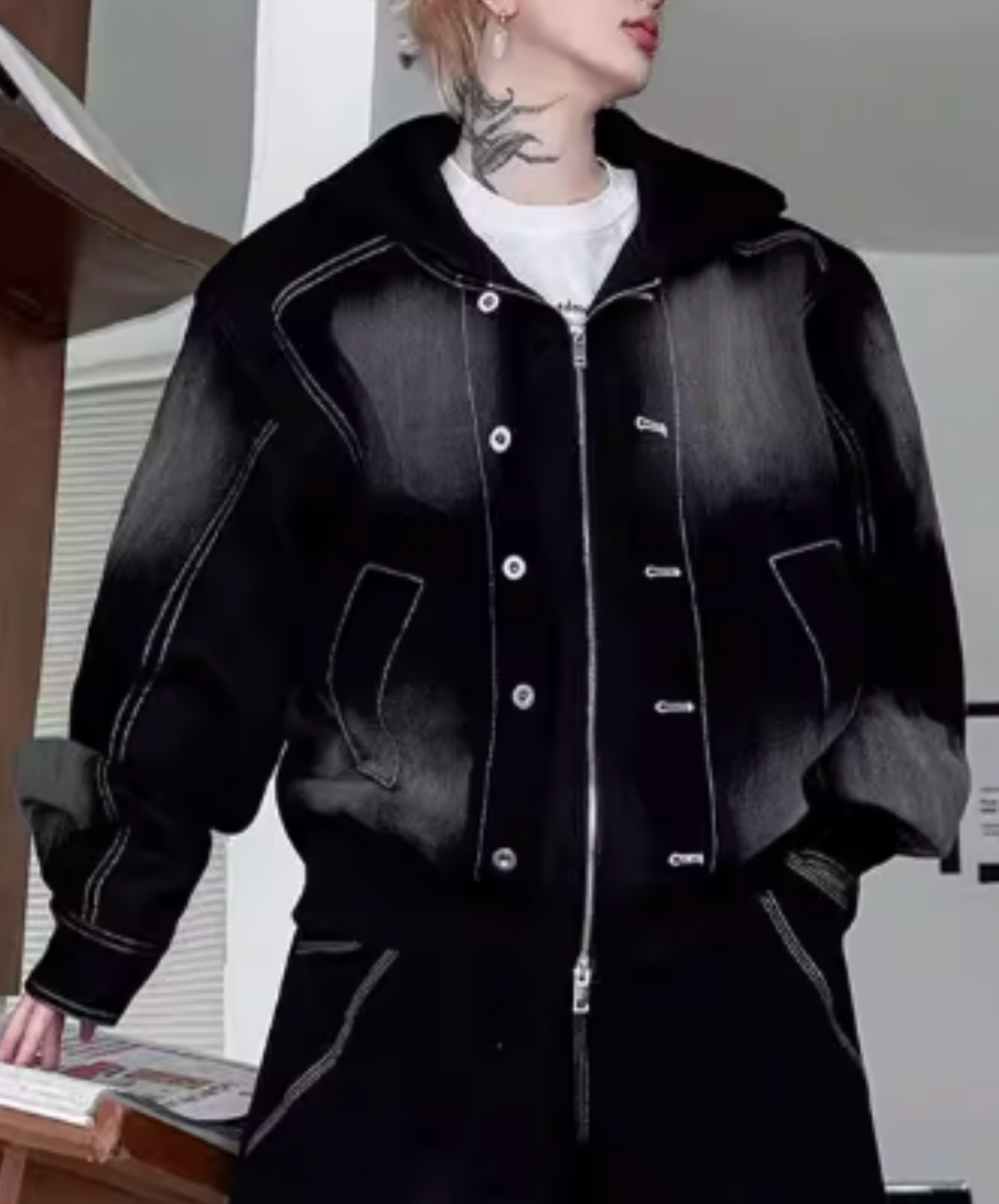 american retro patchwork denim hoodie EN2717