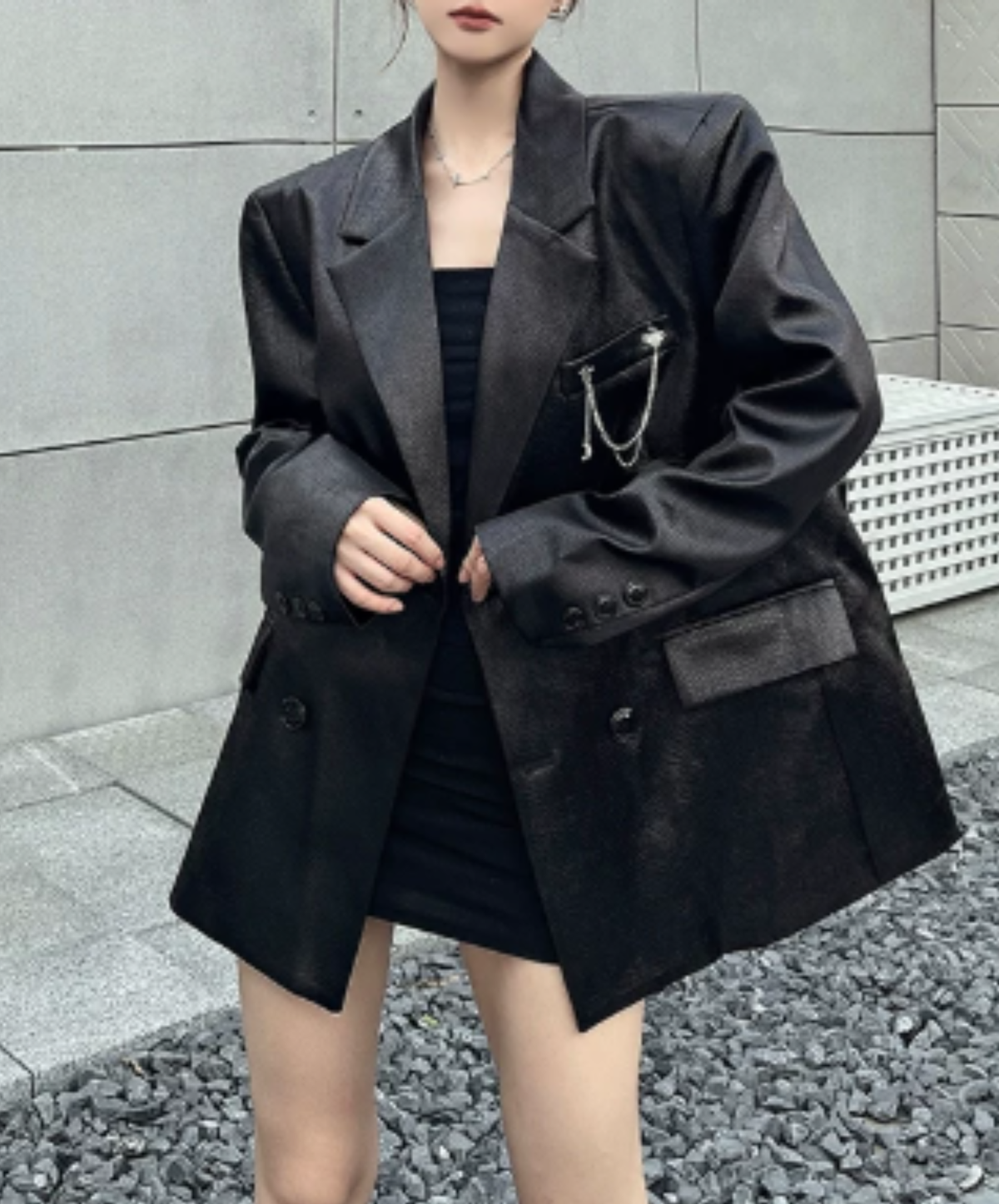 square silhouette chain embellishment jacket EN3199