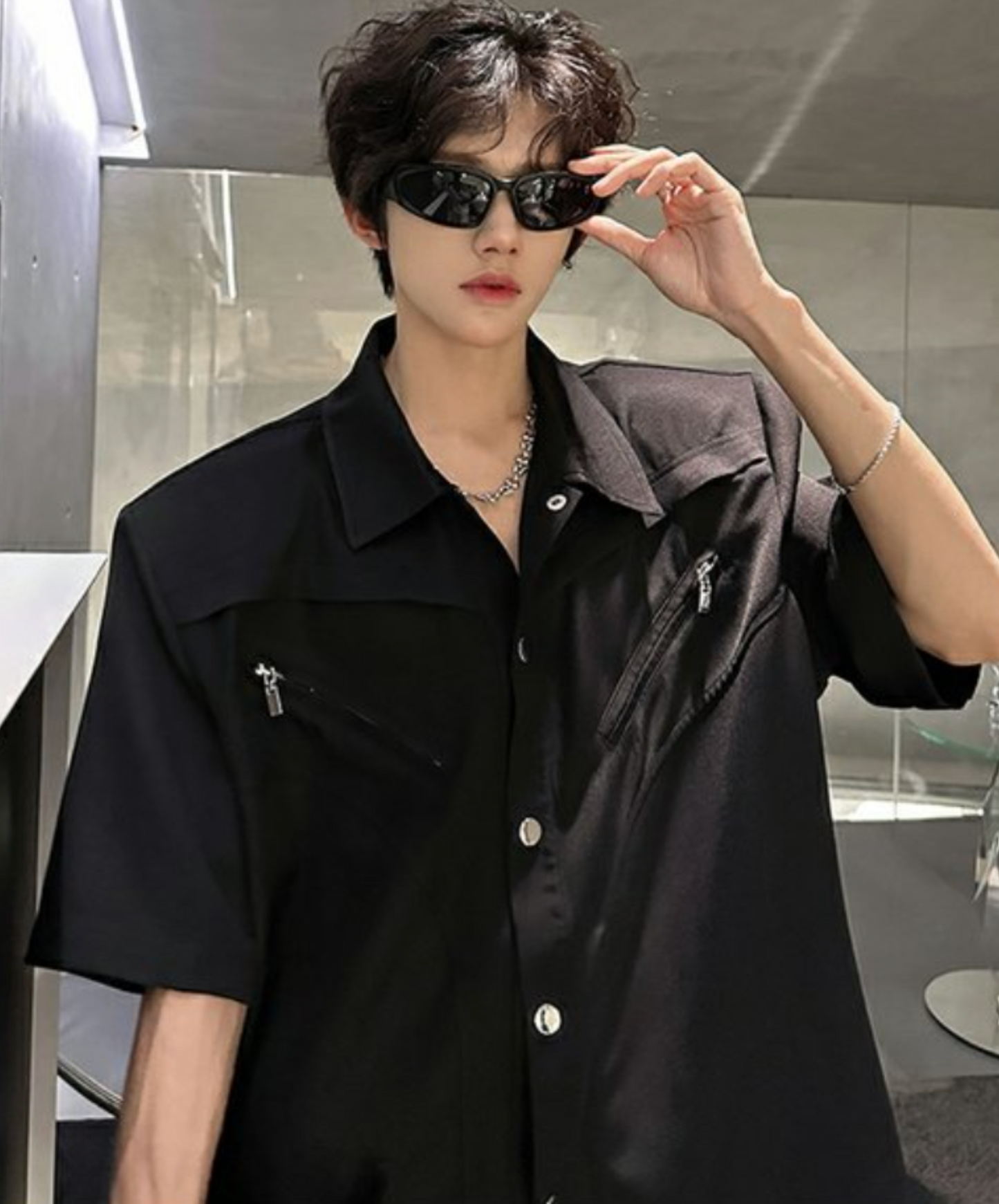 rich metal button zip pocket shirt EN2096