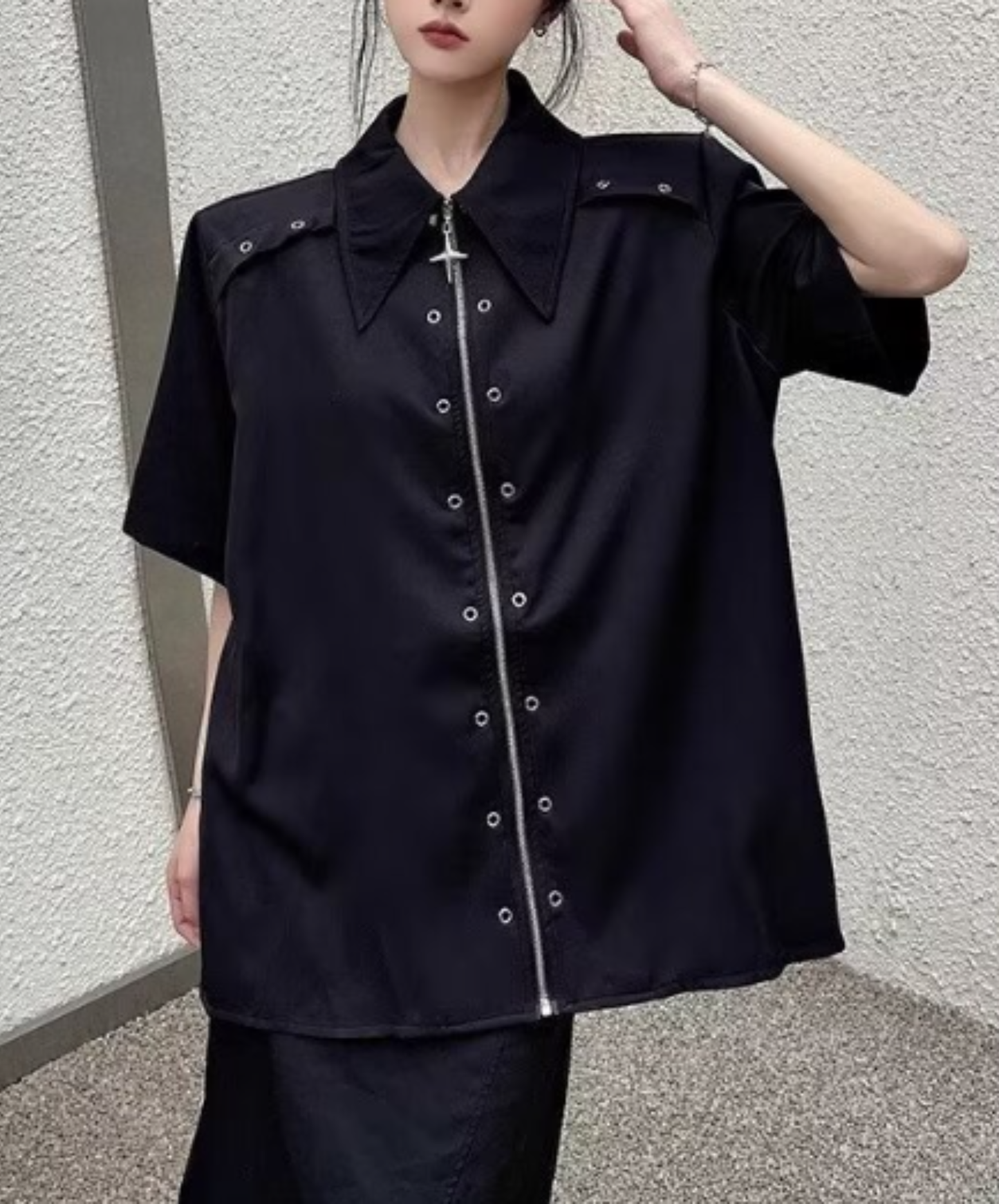 metal hole zipper shirt EN2883