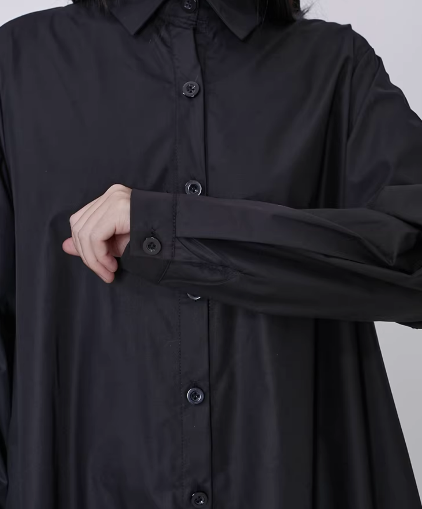 dark faux leather irregular patchwork long shirt EN2831