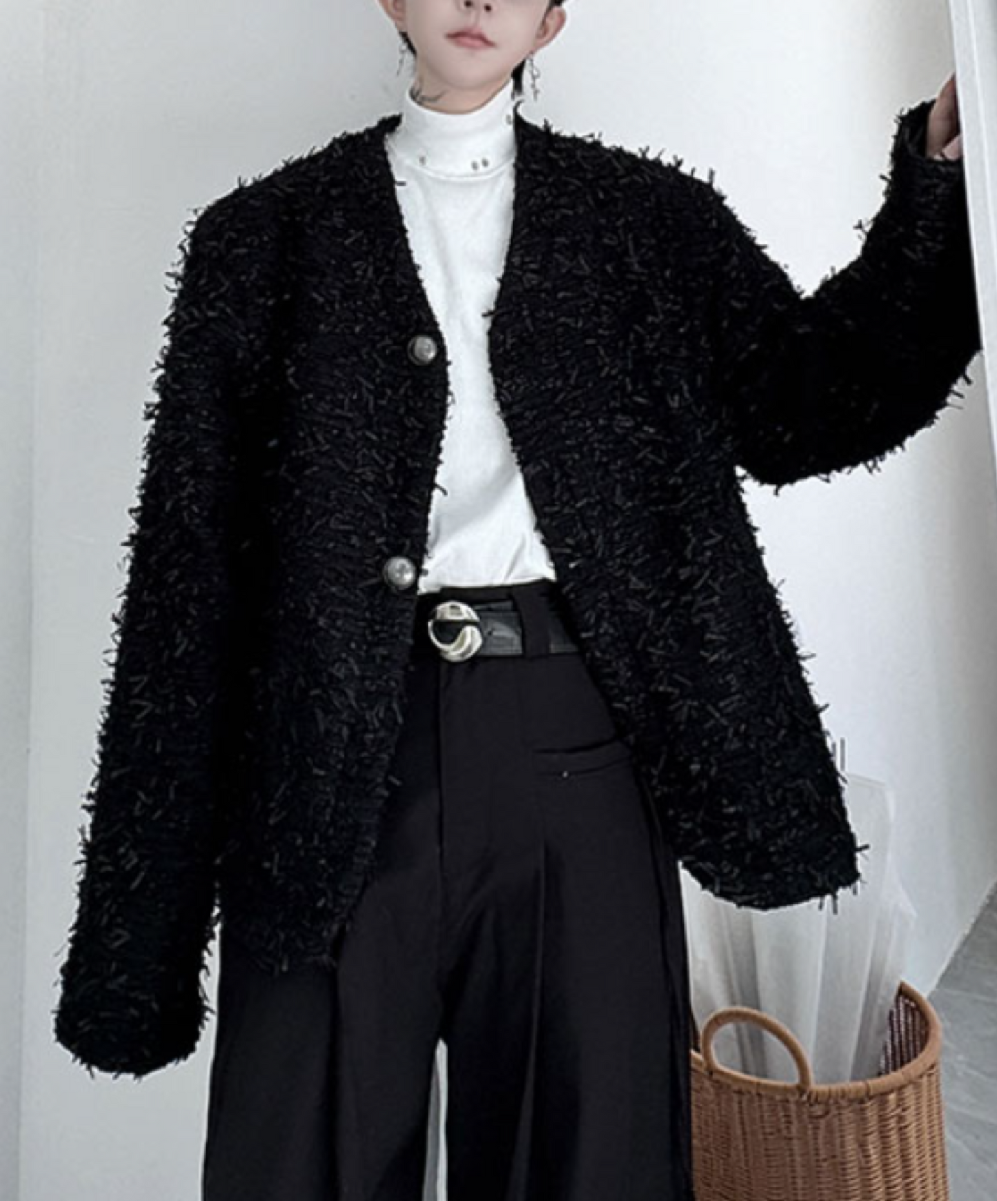 short fur collarless jacket EN1868