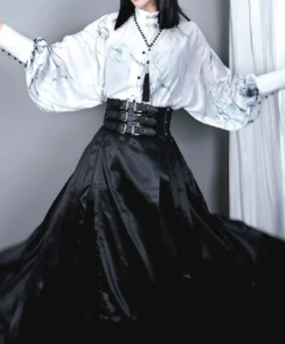 dark triple-buckle wide corset belt EN3216
