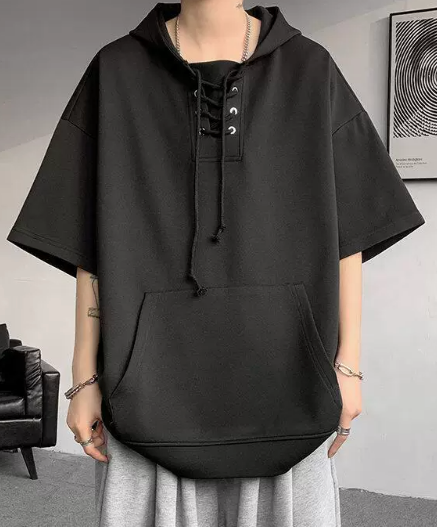 lace-up drawstring design hoodie EN2846