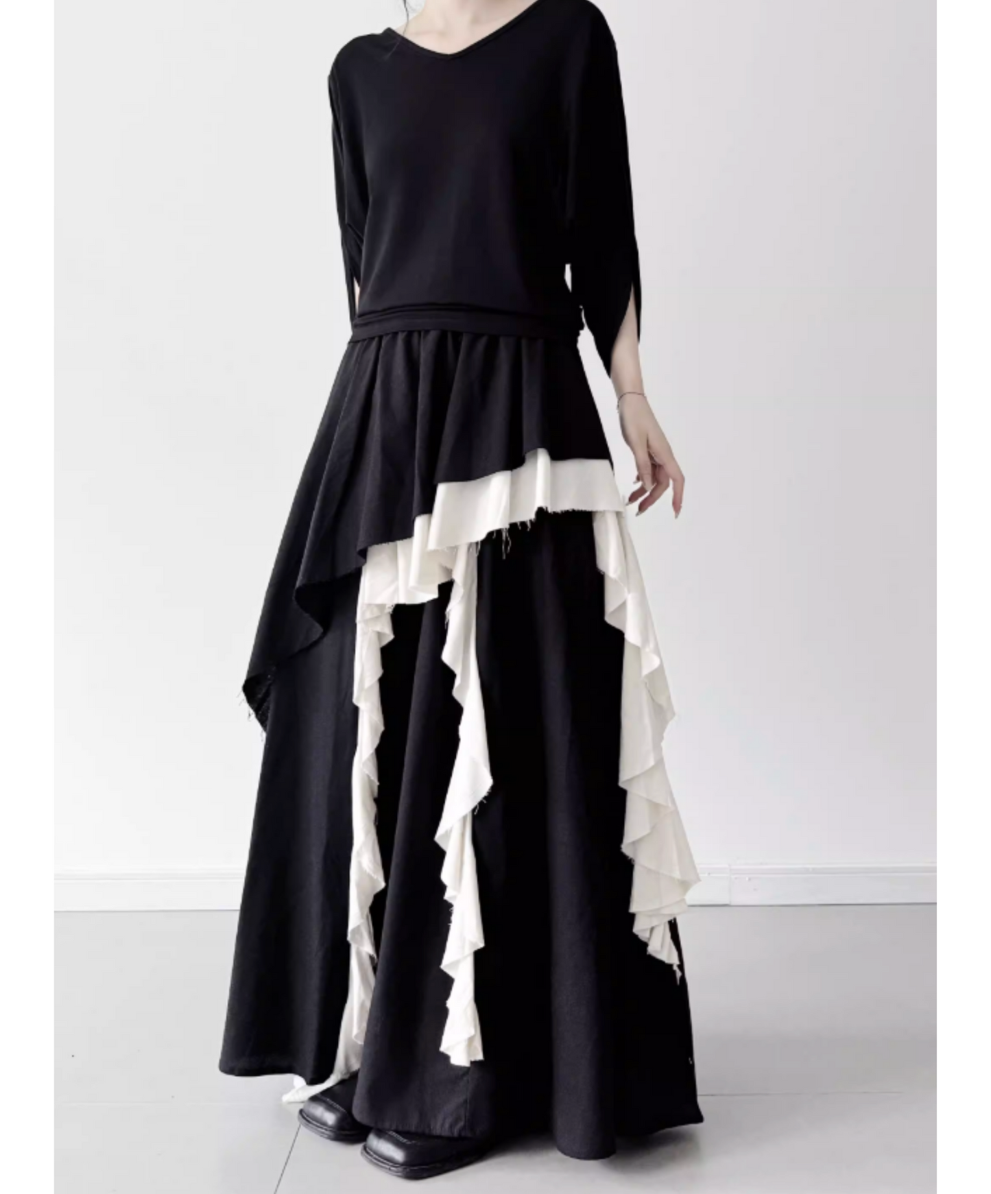 dark Irregular frills color block skirt EN2810