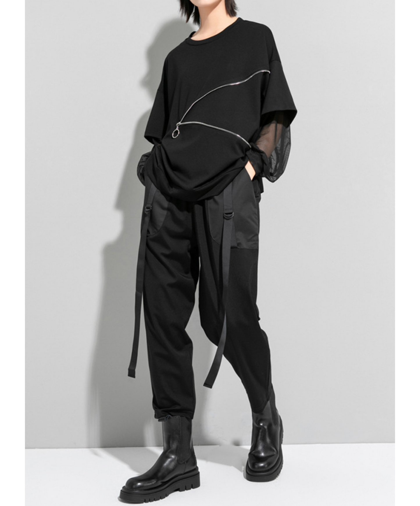 zipper line patching t-shirt EN2868