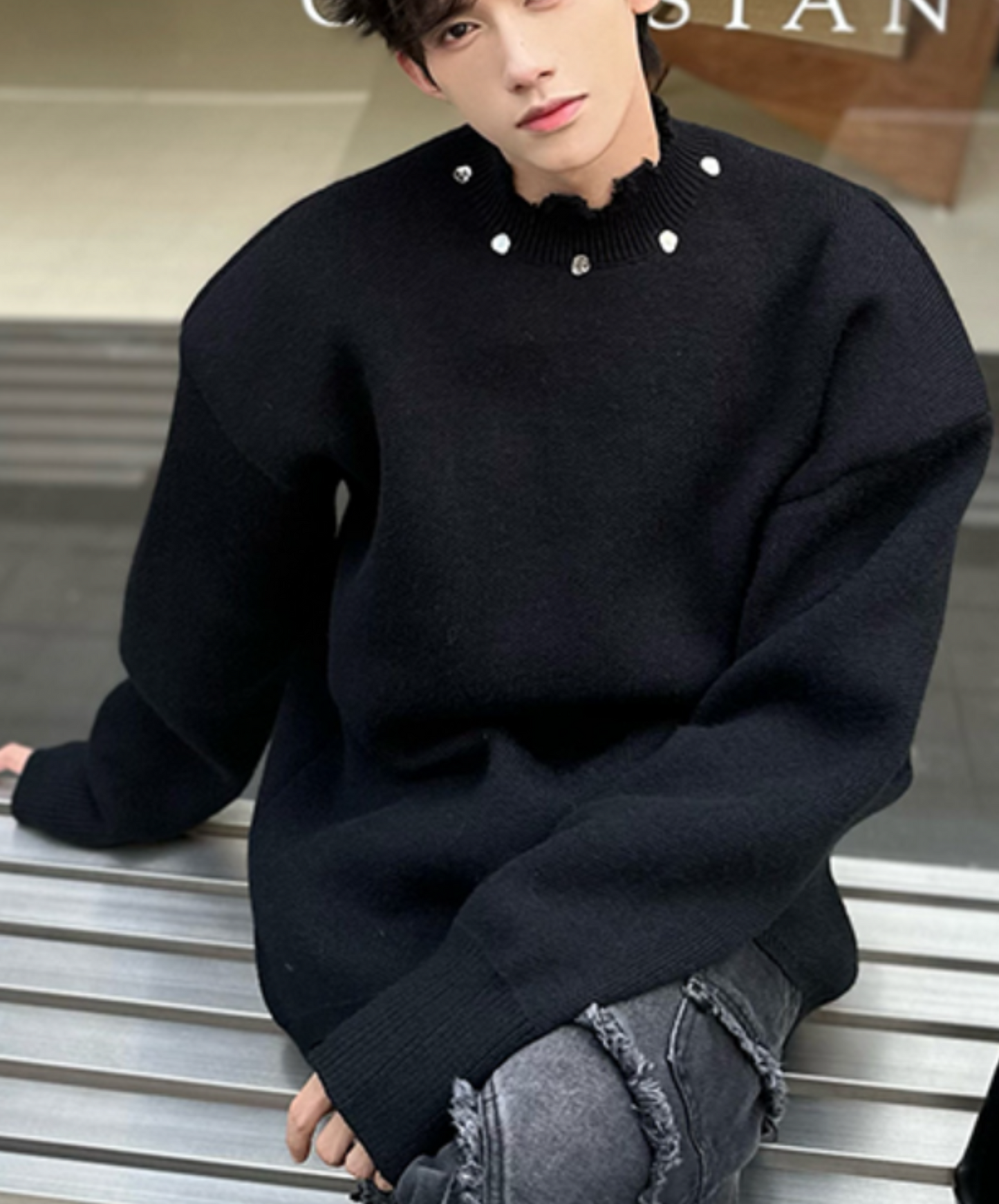rough cut-out design sweater EN1468