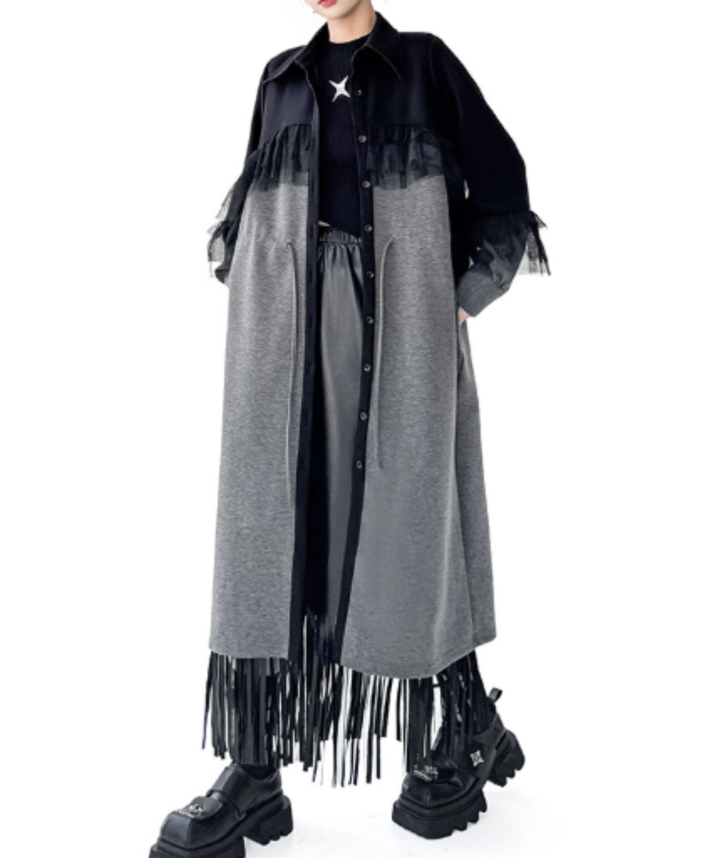 tulle patchwork and shibori detailing long shirt EN3133
