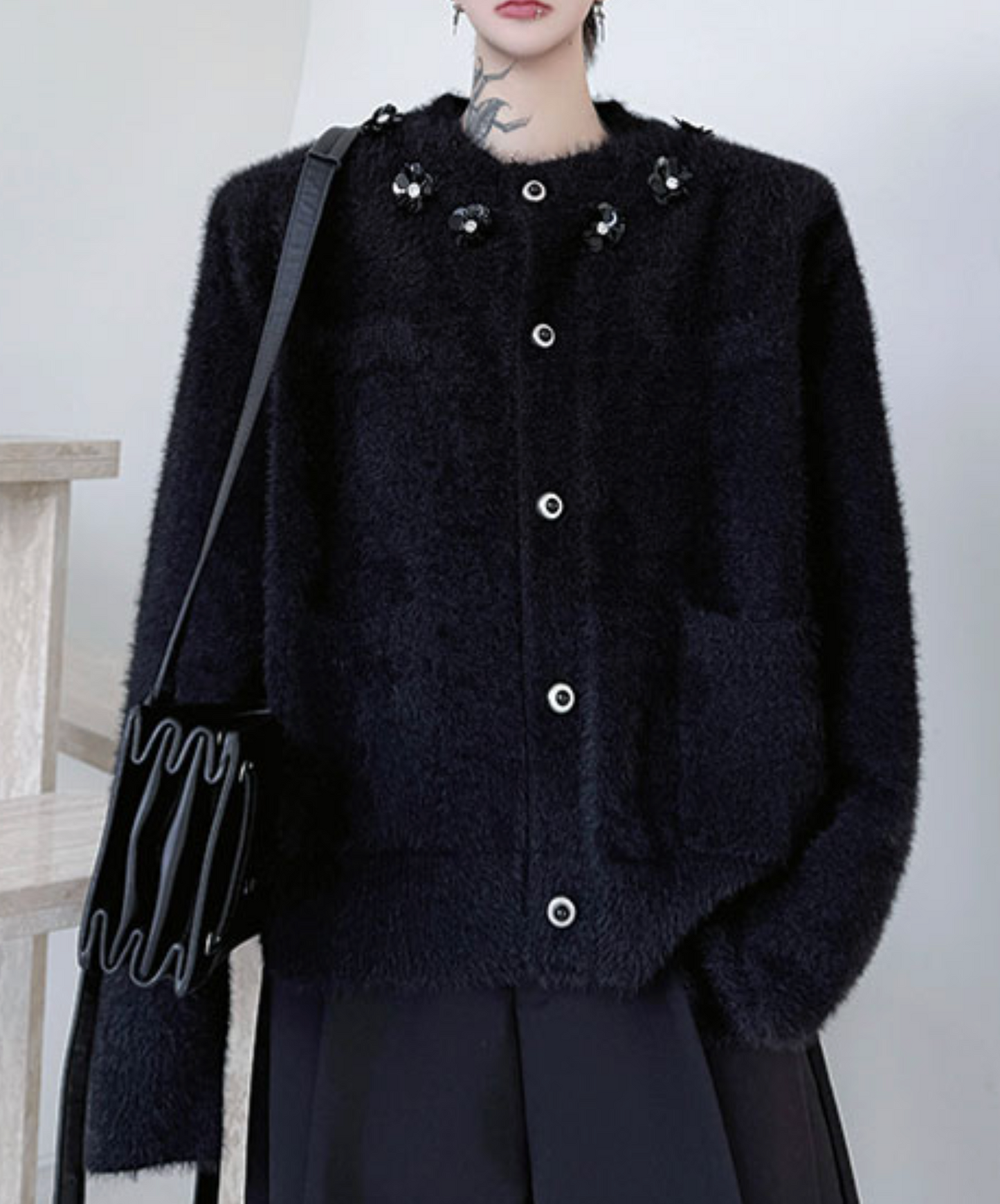 retro mohair ornament cardigan EN2504