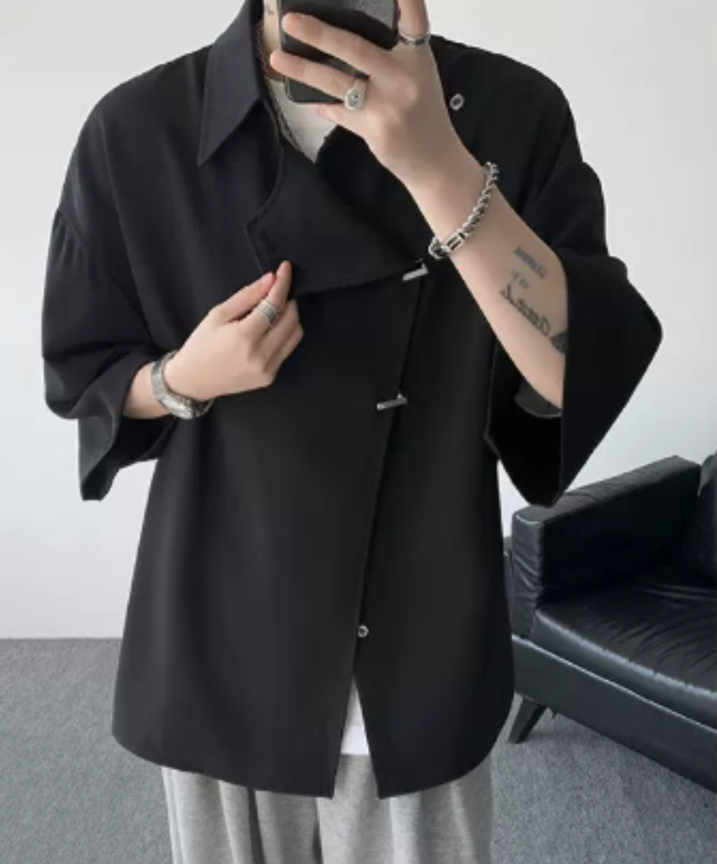 chinese-style front placket metal buttons shirt EN2958