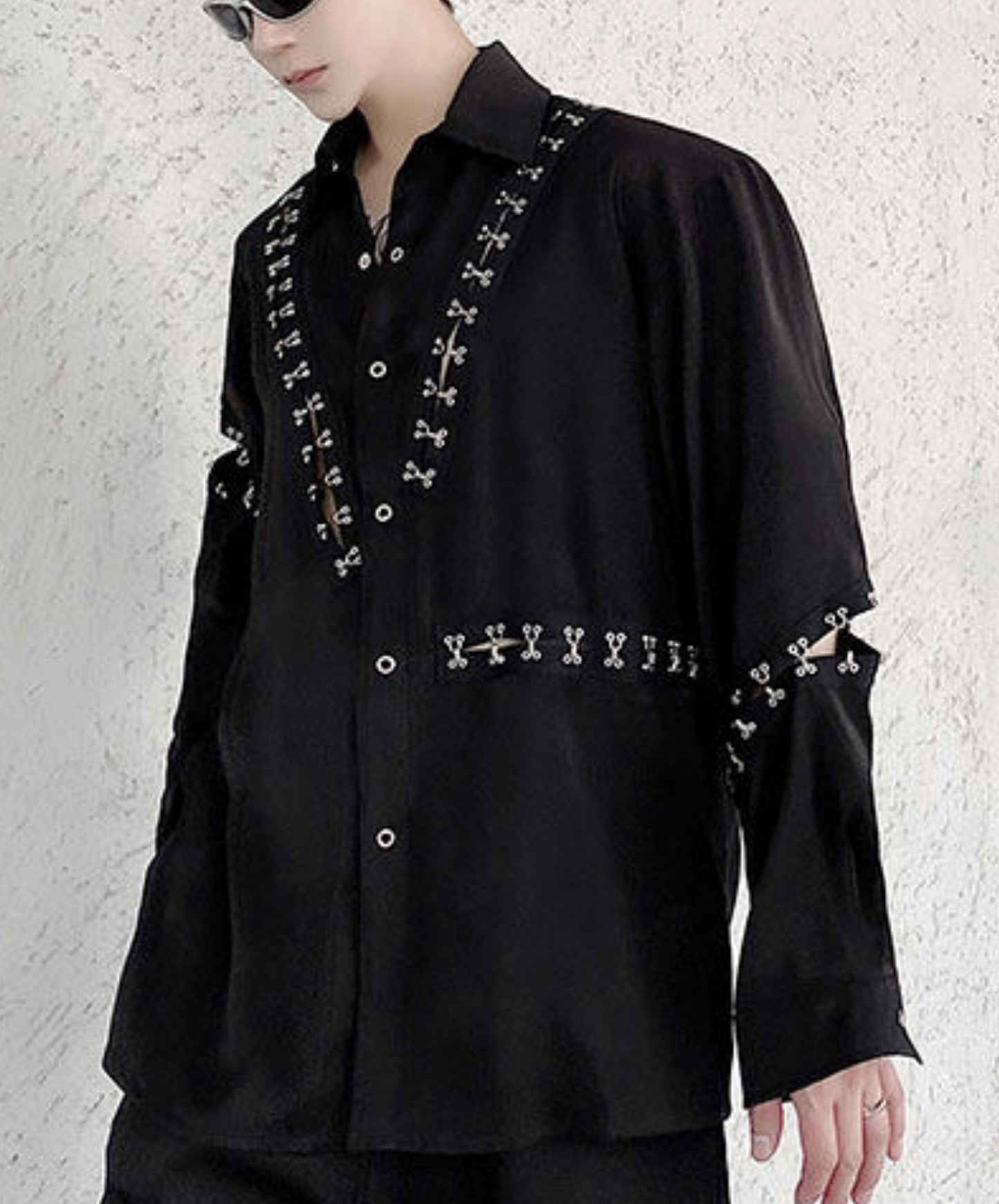 dark metal parts patchwork design shirt EN2782