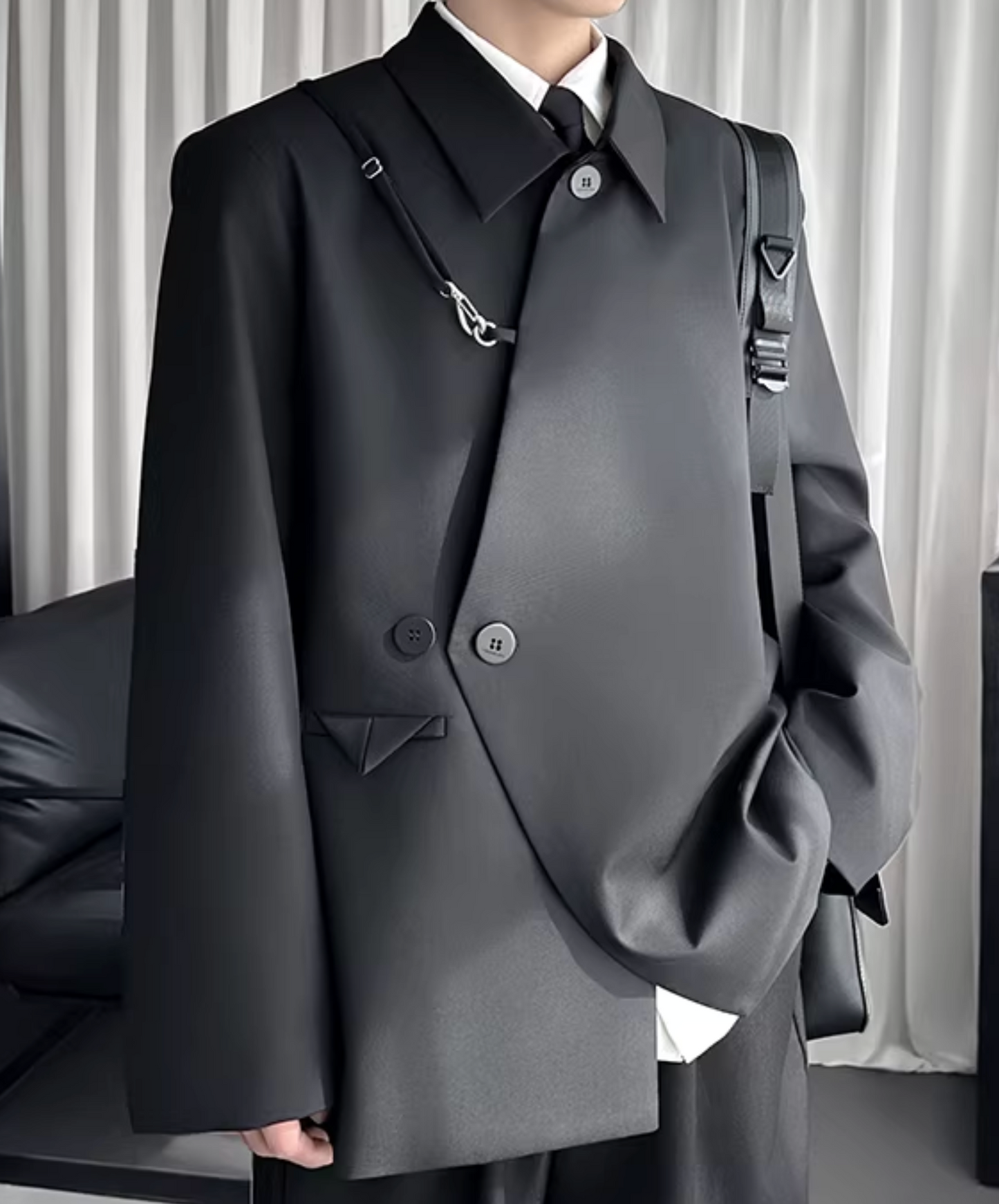 dark asymmetrical high-end lapel jacket EN2624