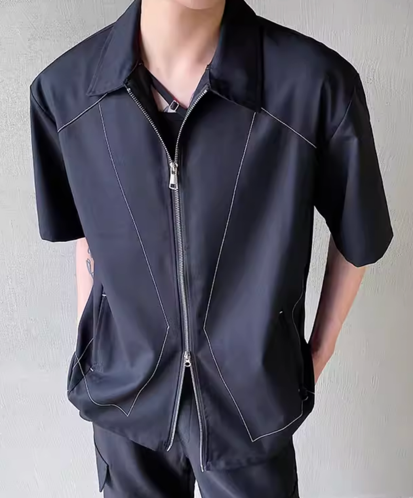 unique stitching with zipper shirt EN2812