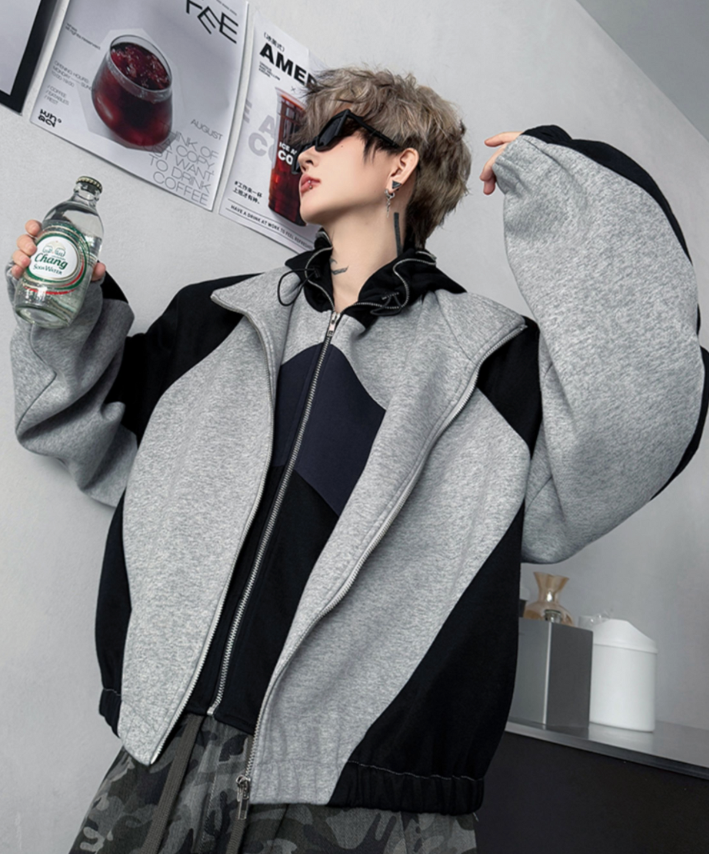 layered patchwork hoodie EN2613