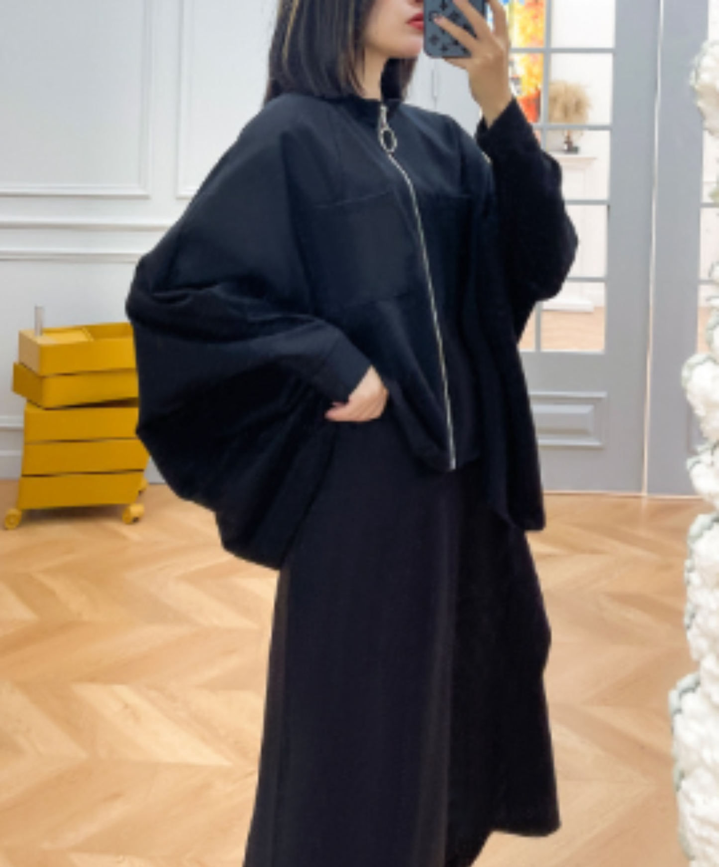 ring-zipper poncho style sweatshirt EN3117