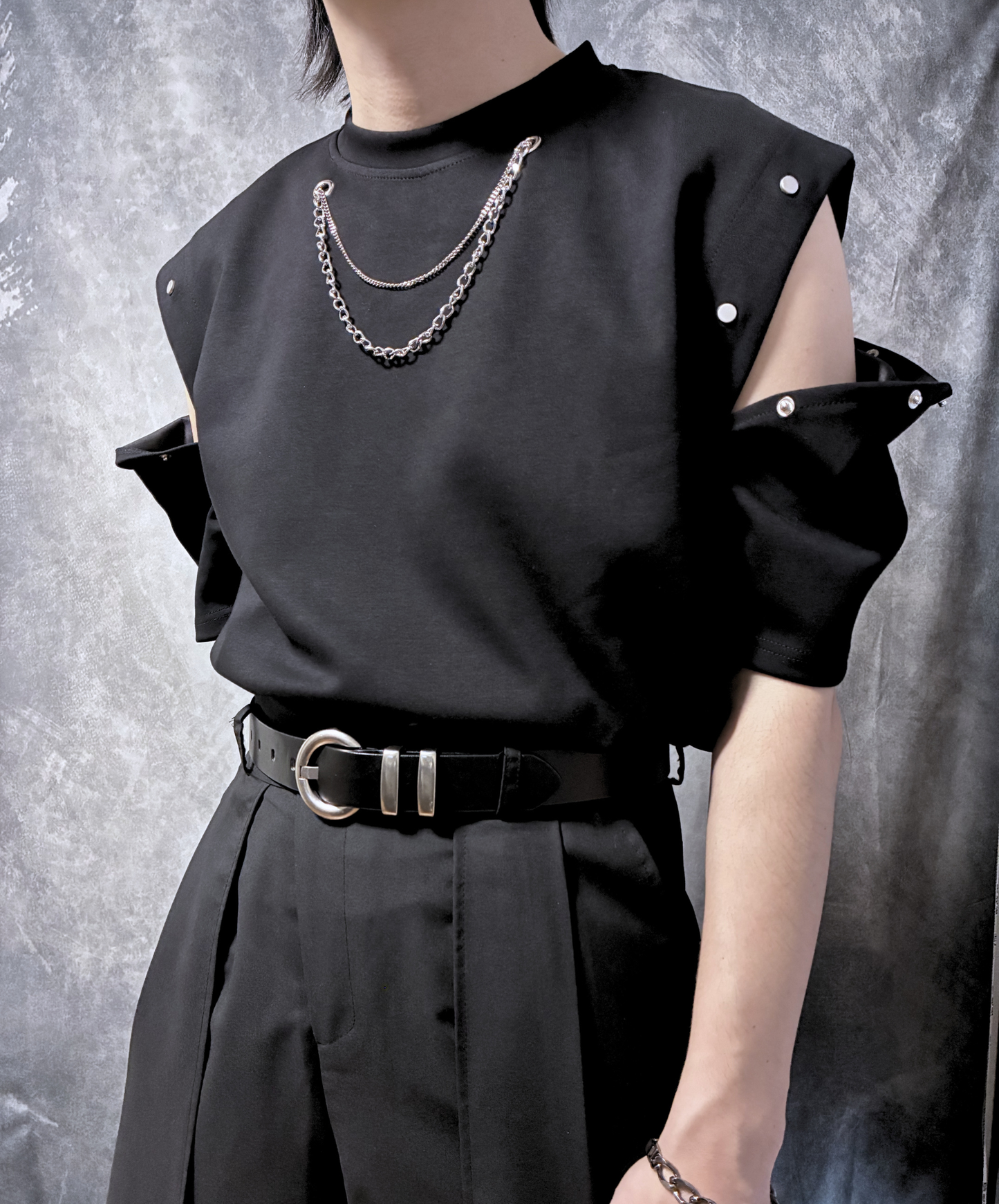 detachable sleeve chain decoration t-shirt EN2856