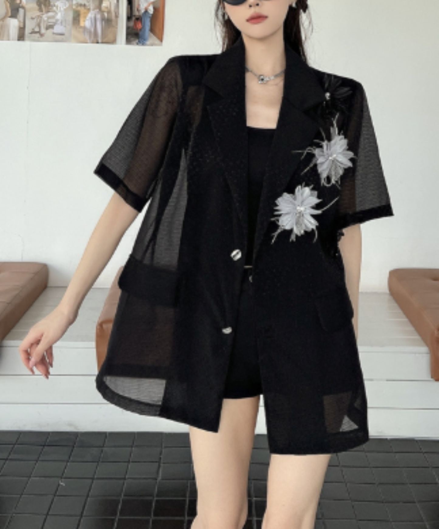 sparkling floral mesh lightweight jacket EN2915